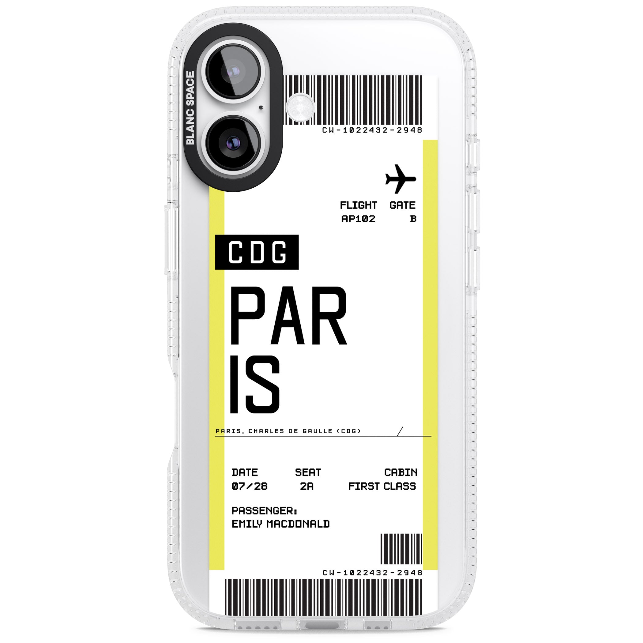 Personalised Paris Boarding Pass iPhone 17 Impact Air Clear Phone Case