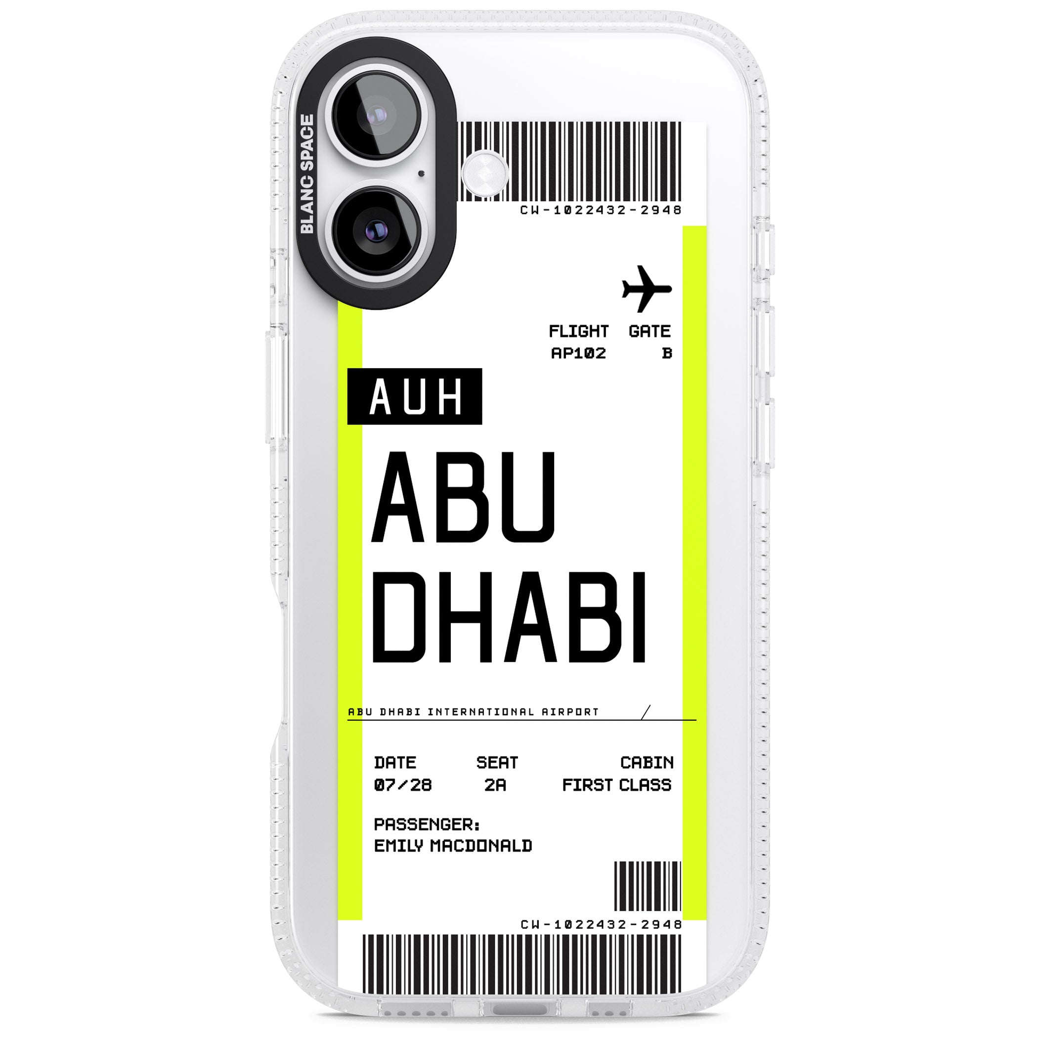Personalised Abu Dhabi Boarding Pass iPhone 17 Impact Air Clear Phone Case