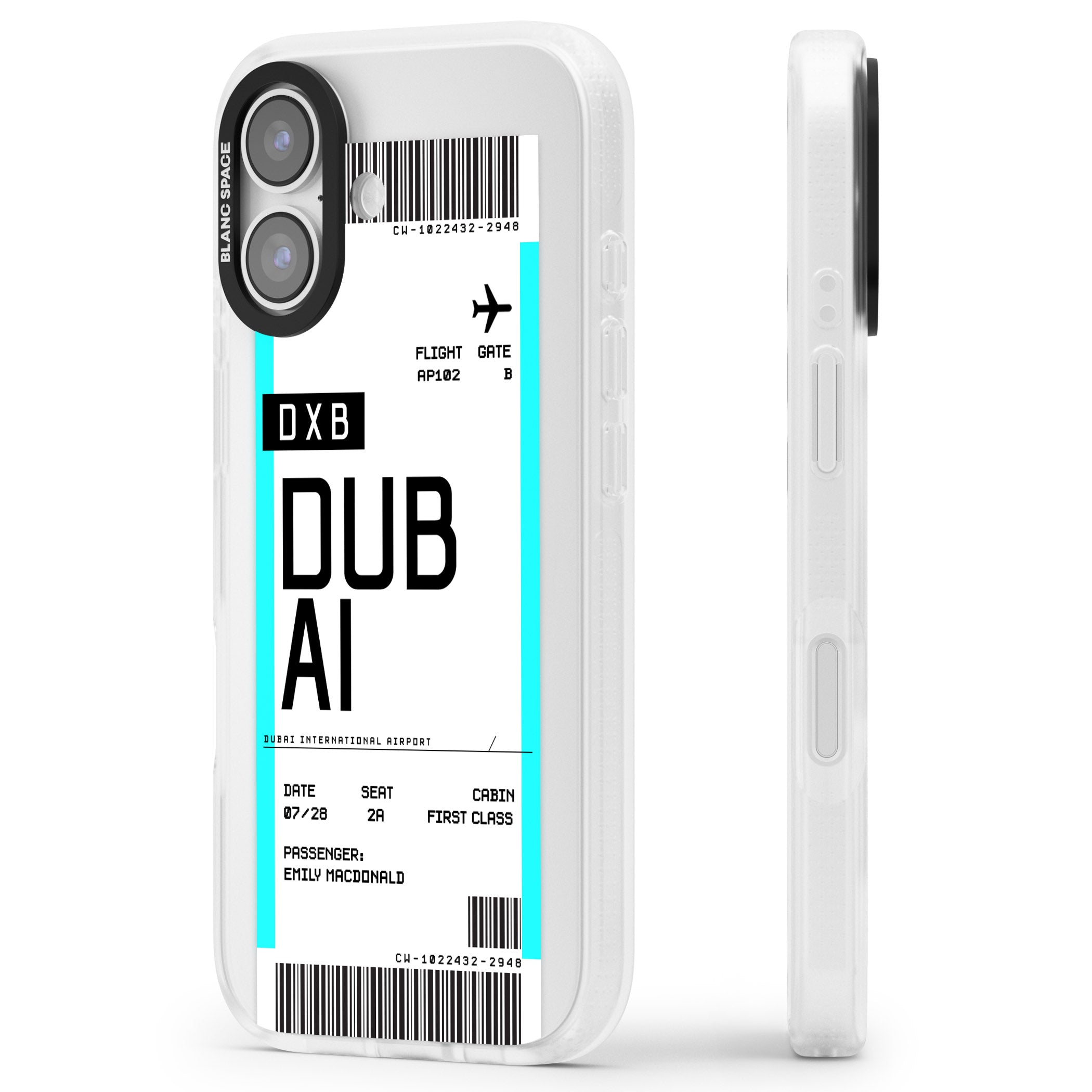 Personalised Dubai Boarding Pass iPhone 17 Impact Air Clear Phone Case Side Profile