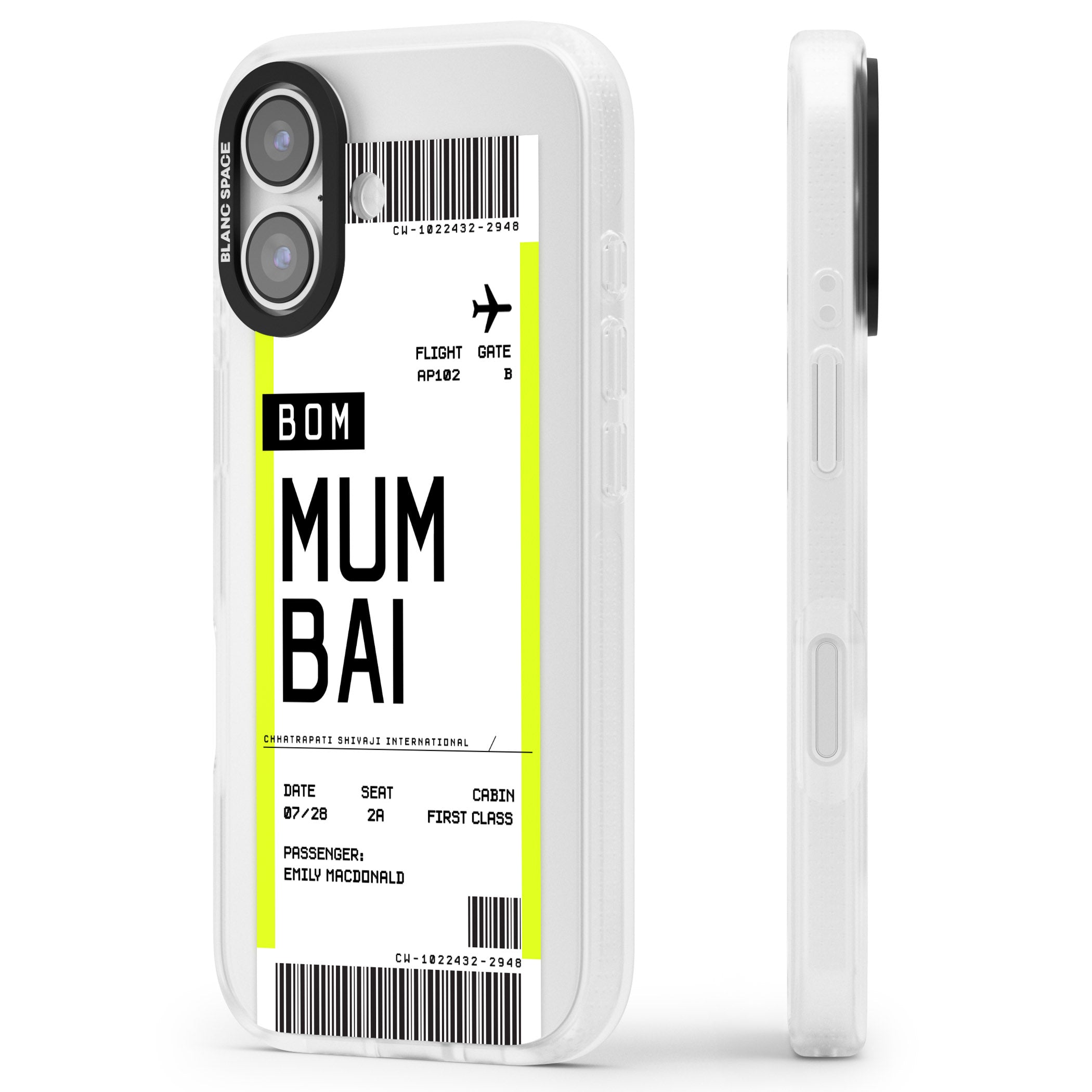 Personalised Mumbai Boarding Pass iPhone 17 Impact Air Clear Phone Case Side Profile