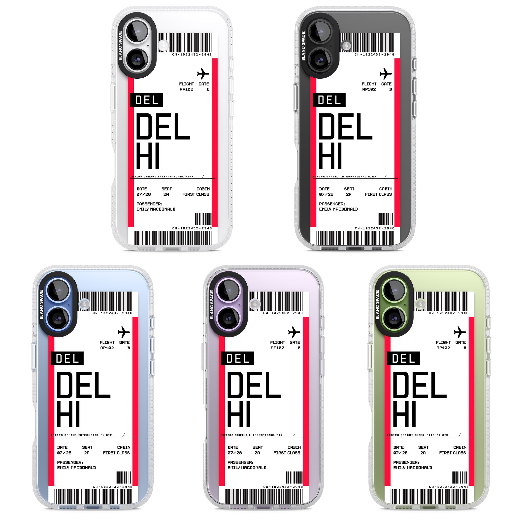 Personalised Delhi Boarding Pass iPhone 17 Impact Air Clear Phone Case APT Impact Protection