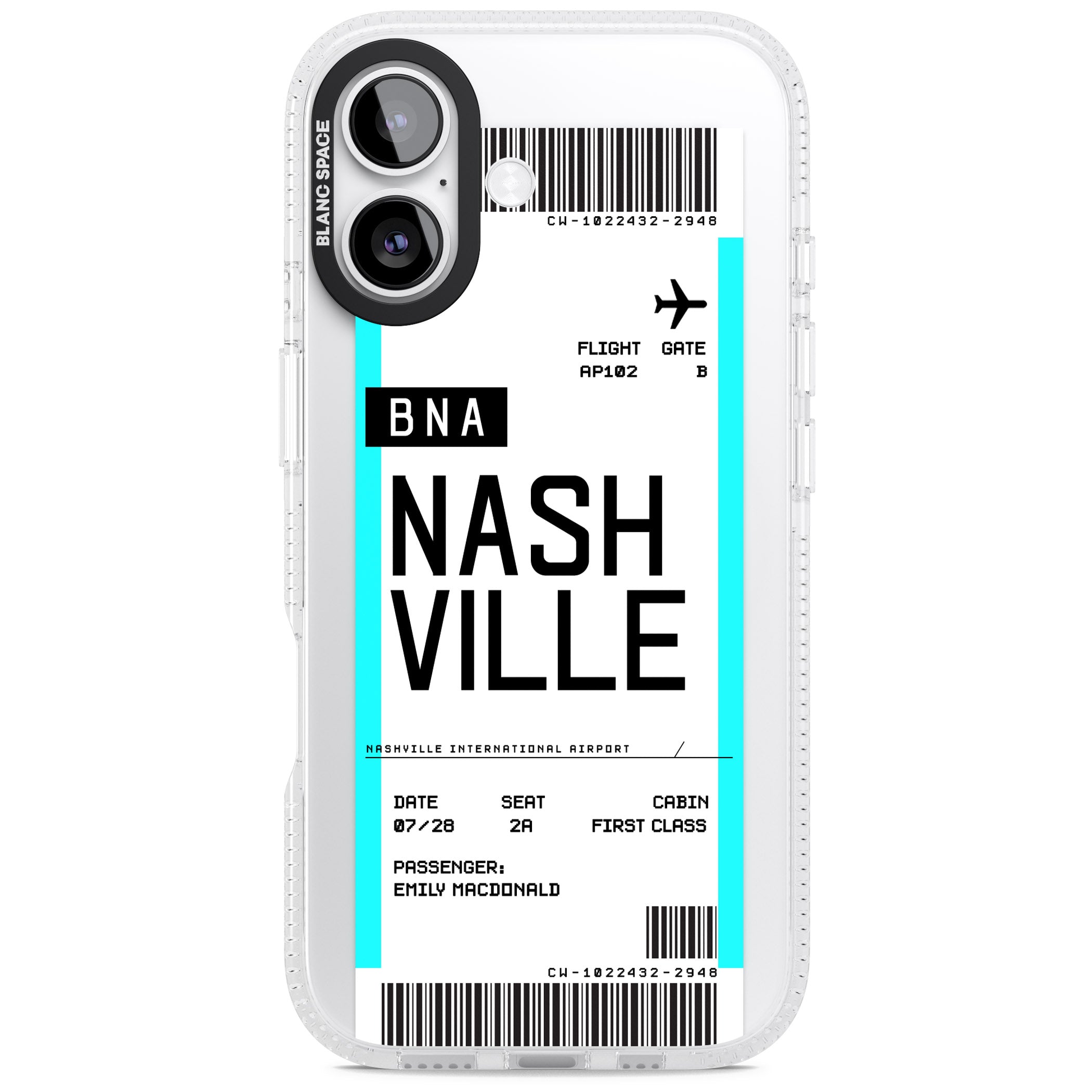 Personalised Nashville Boarding Pass iPhone 17 Impact Air Clear Phone Case