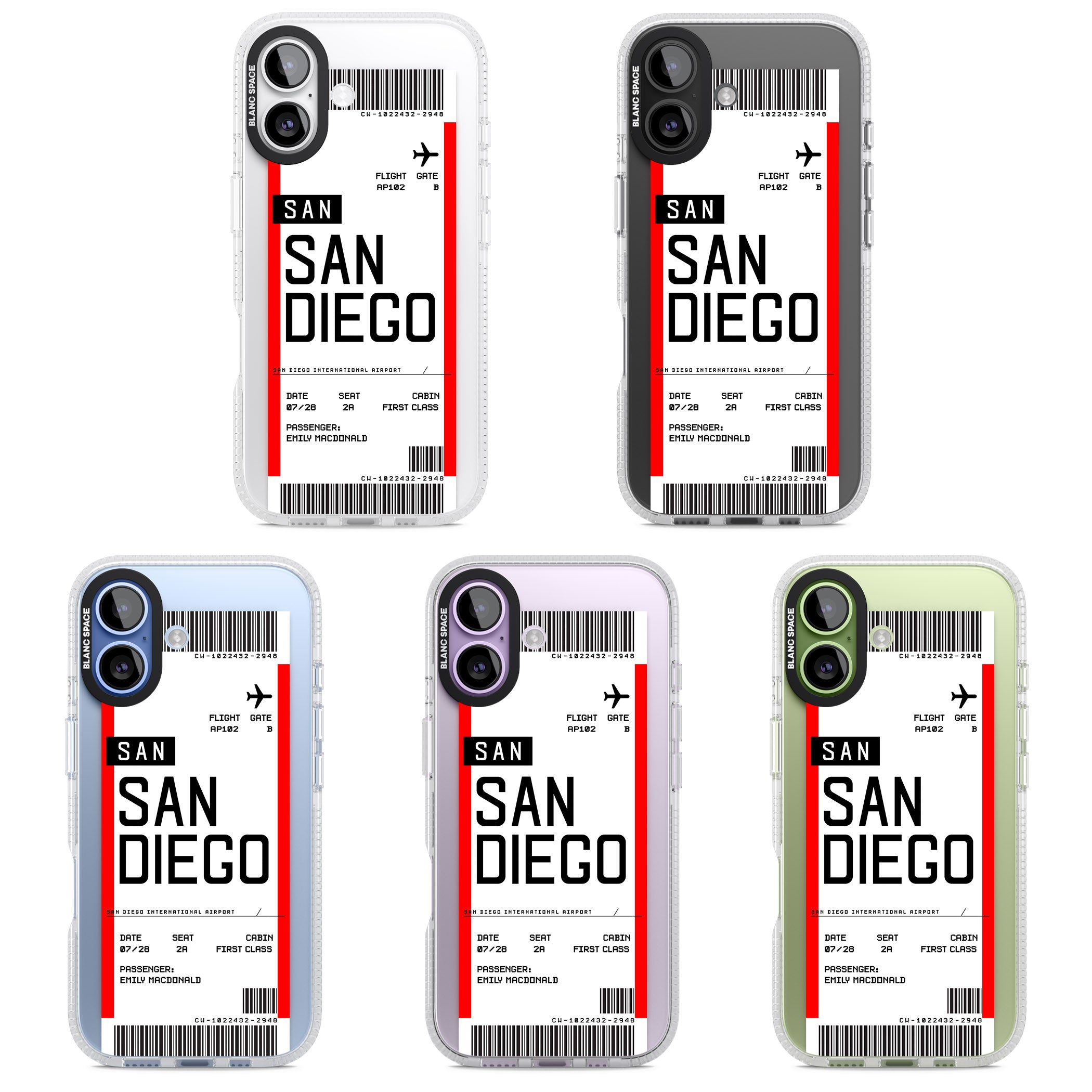Personalised San Diego Boarding Pass iPhone 17 Impact Air Clear Phone Case APT Impact Protection