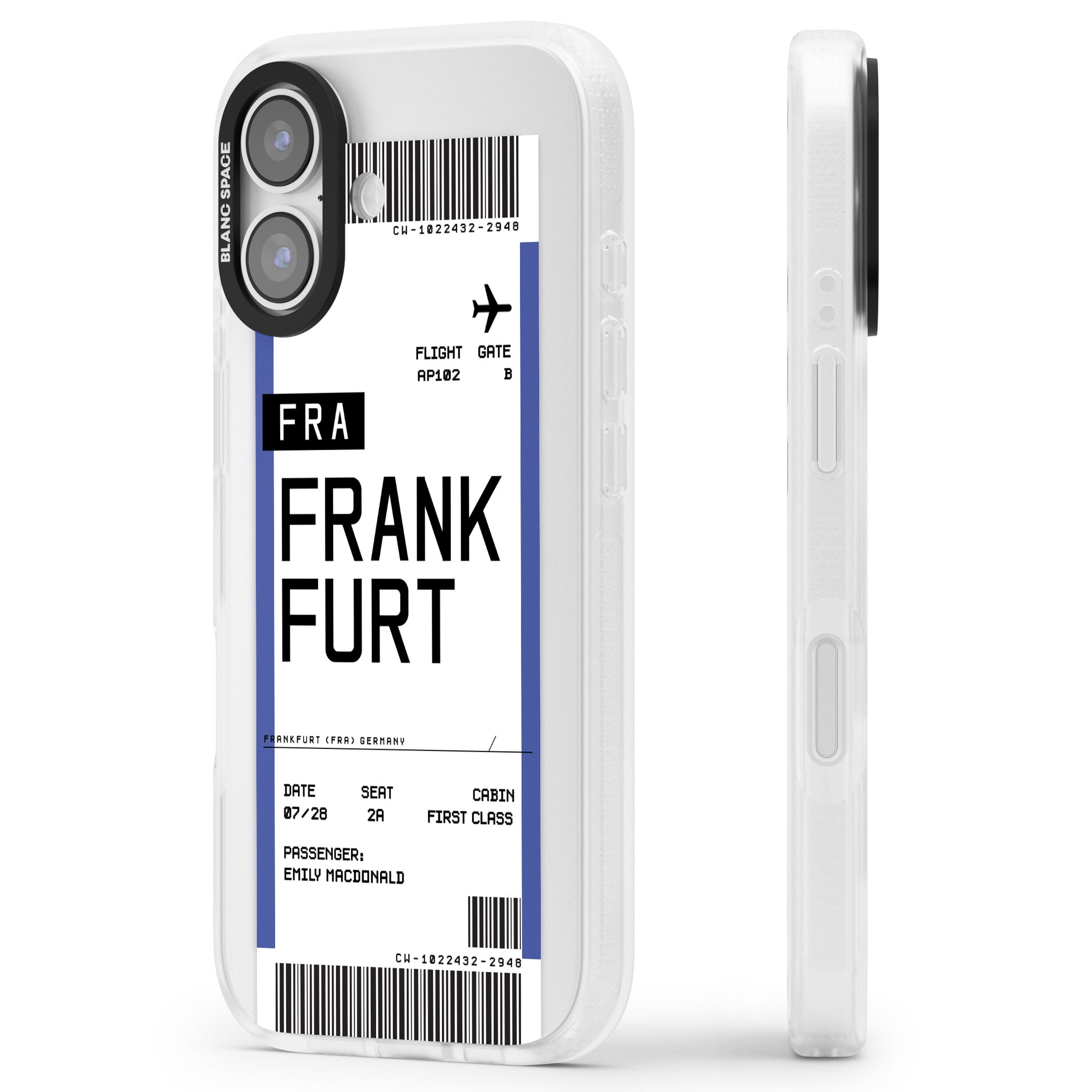 Personalised Frankfurt Boarding Pass iPhone 17 Impact Air Clear Phone Case Side Profile