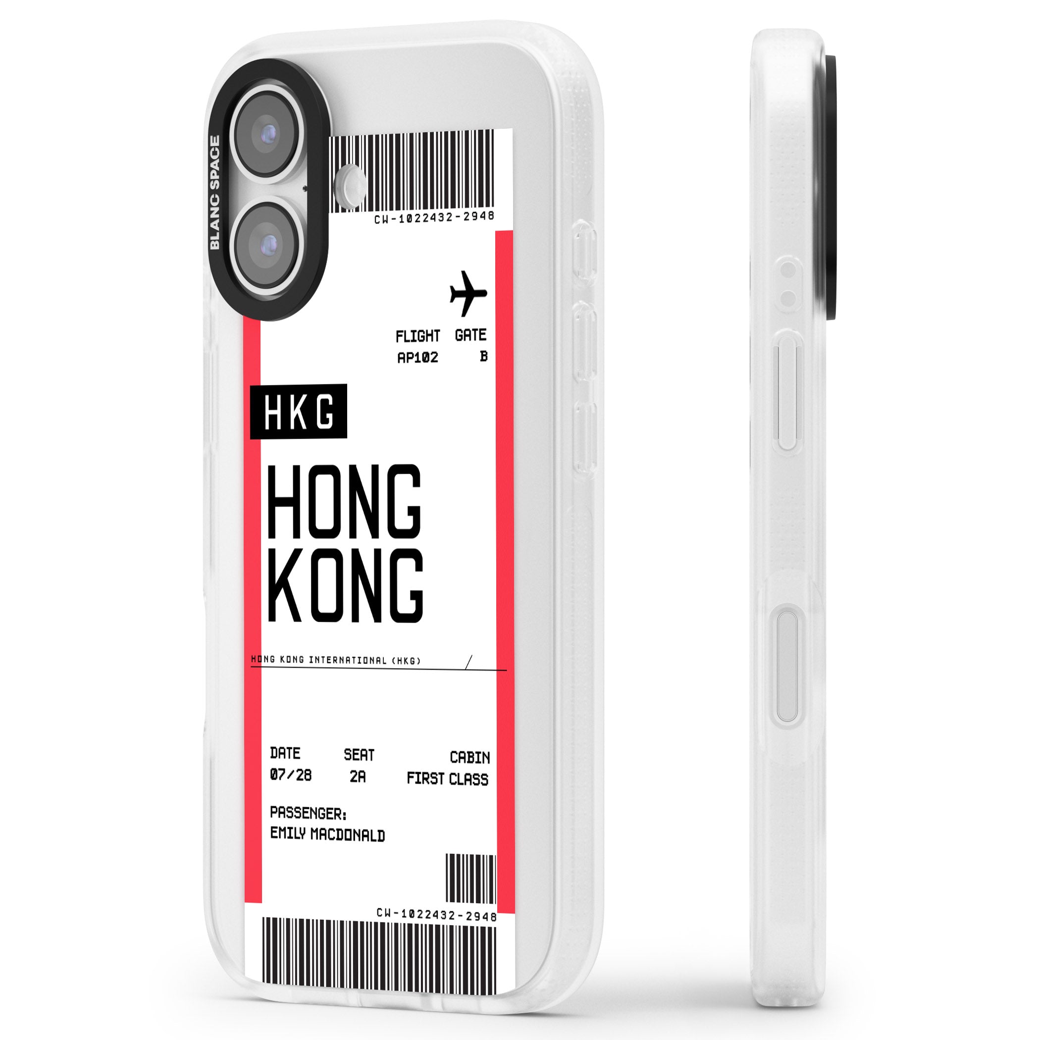 Personalised Hong Kong Boarding Pass iPhone 17 Impact Air Clear Phone Case Side Profile