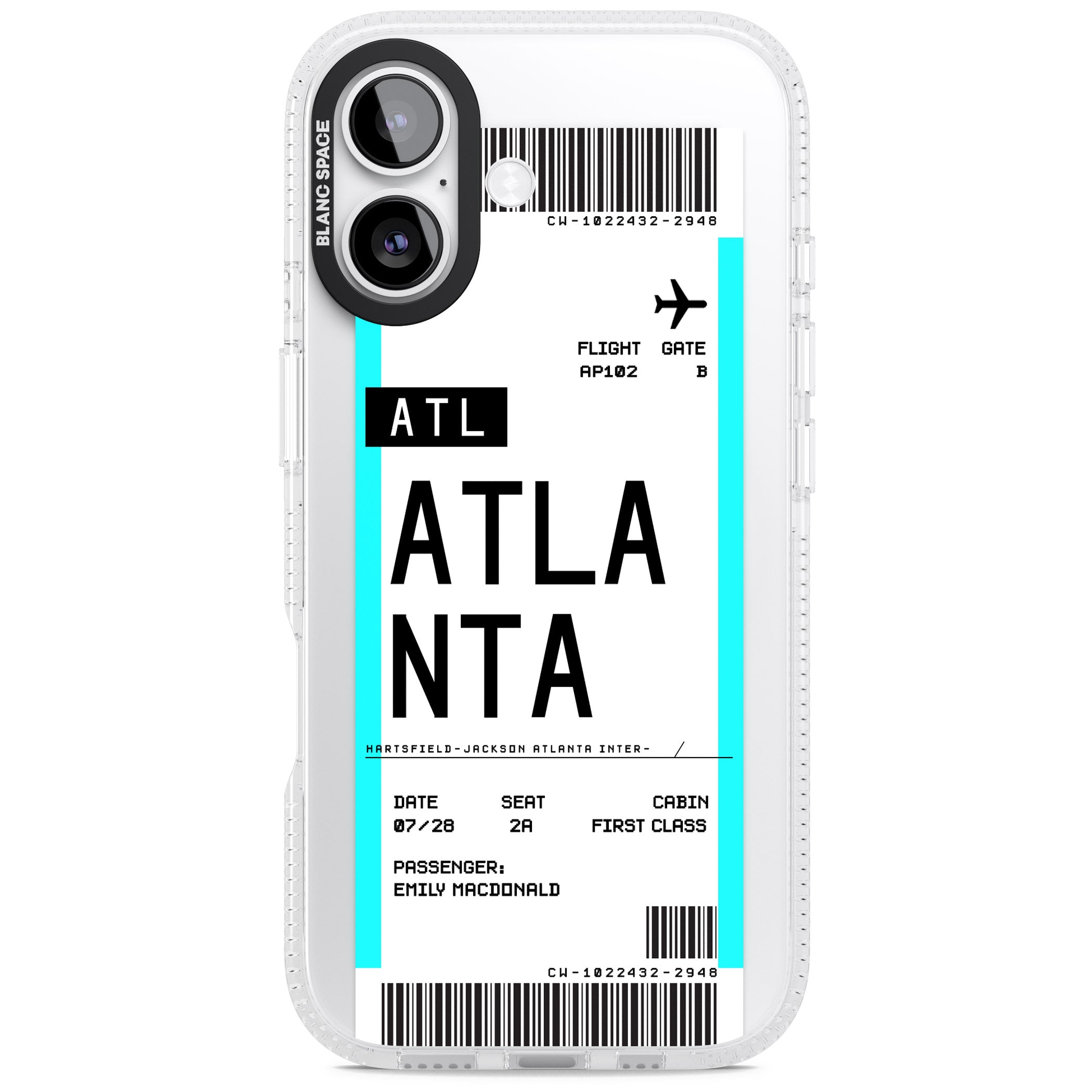 Personalised Atlanta Boarding Pass iPhone 17 Impact Air Clear Phone Case