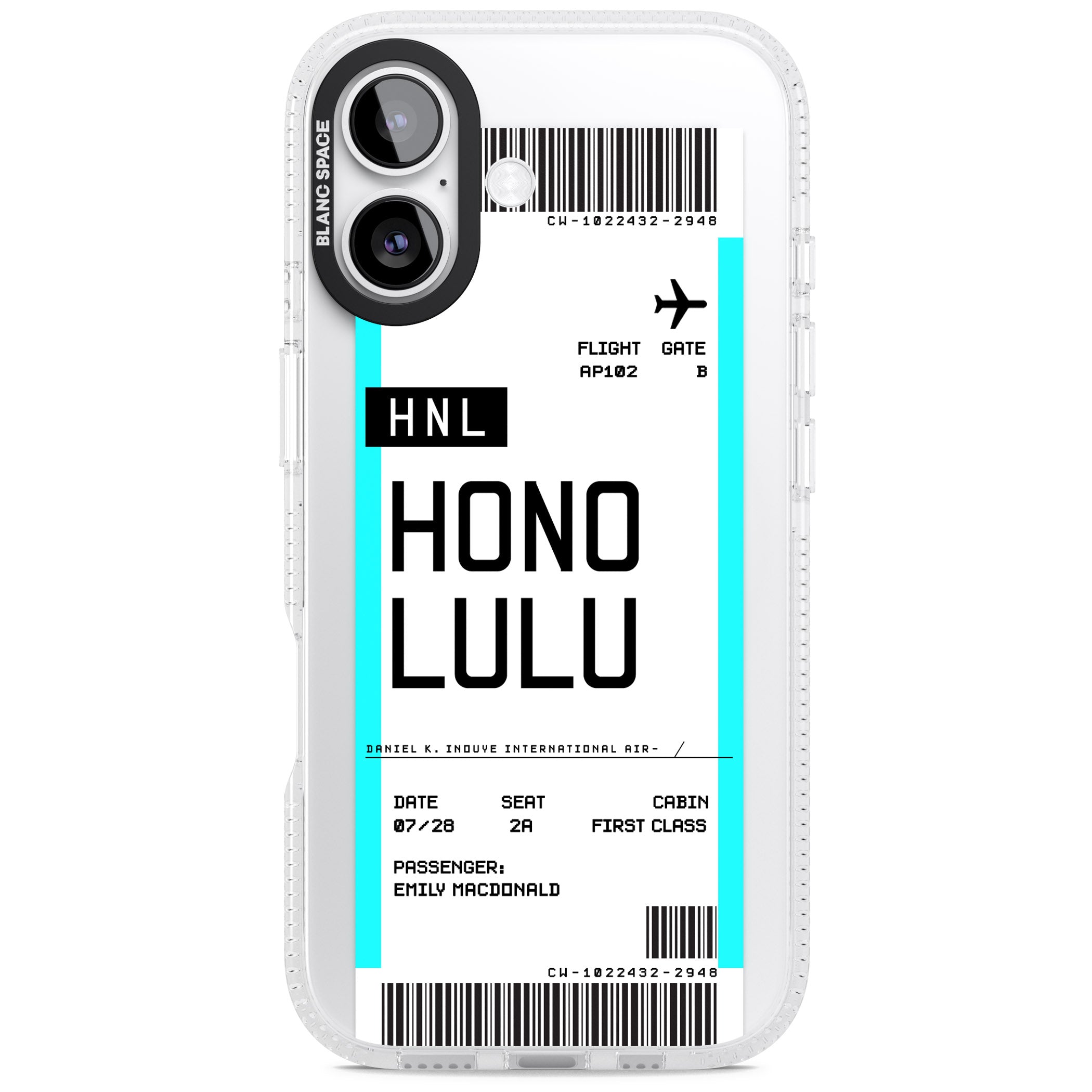 Personalised Honolulu Boarding Pass iPhone 17 Impact Air Clear Phone Case