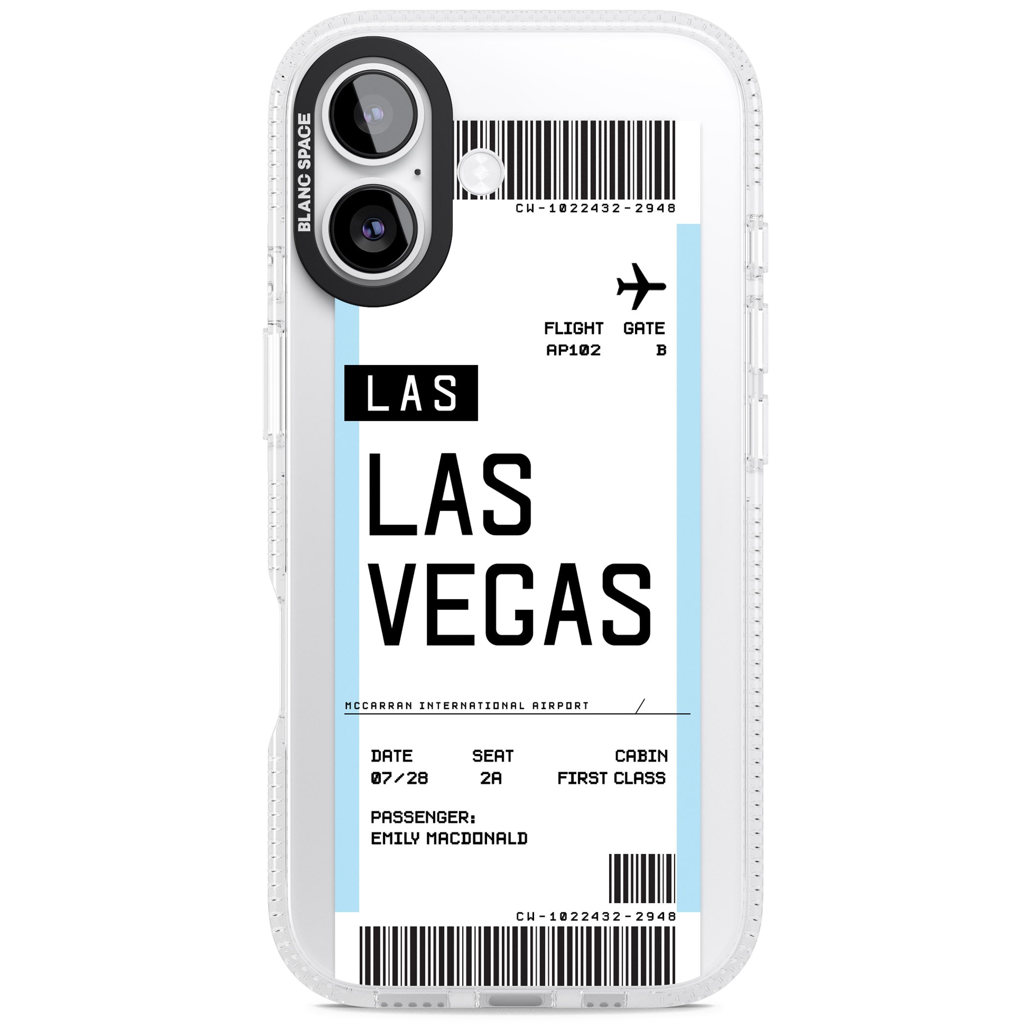 Personalised Las Vegas Boarding Pass iPhone 17 Impact Air Clear Phone Case