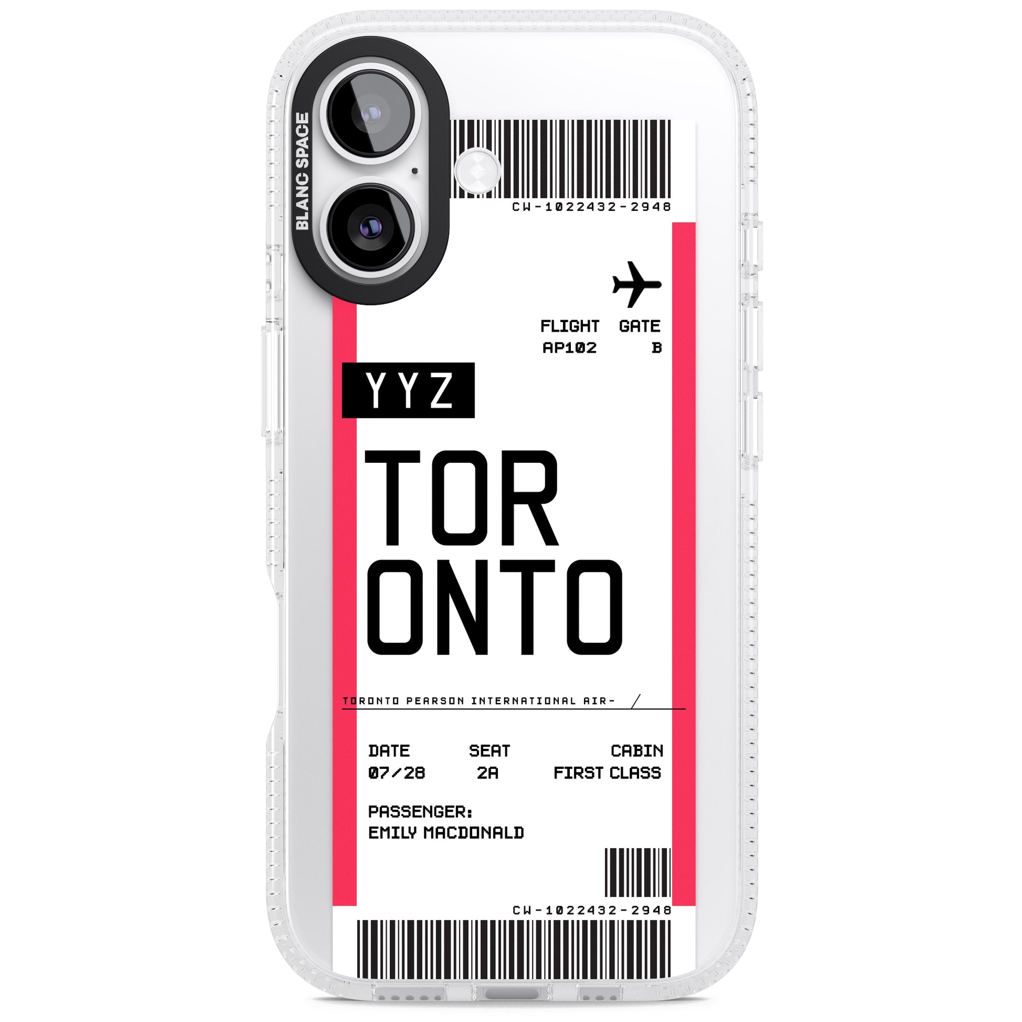 Personalised Toronto Boarding Pass iPhone 17 Impact Air Clear Phone Case