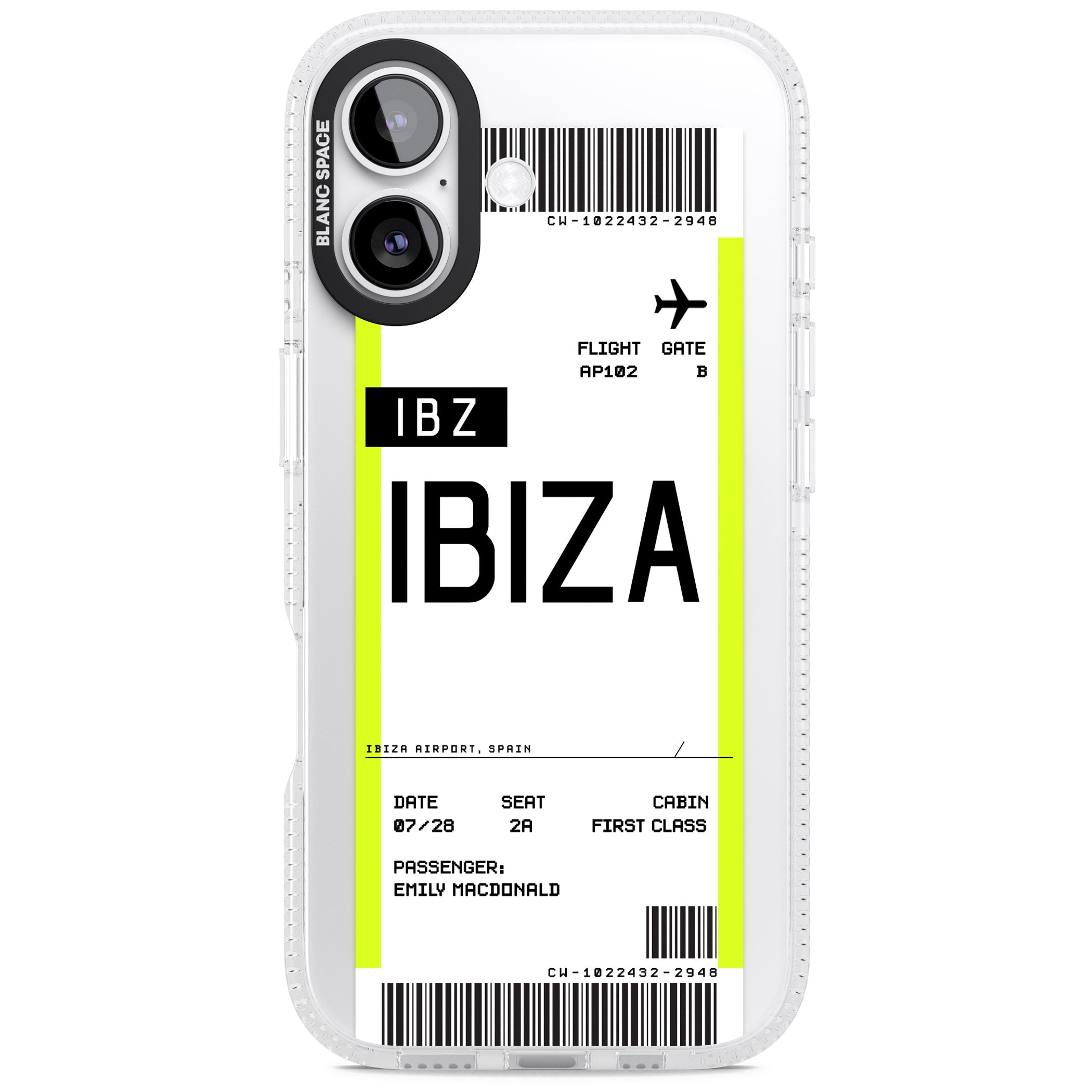 Personalised Ibiza Boarding Pass iPhone 17 Impact Air Clear Phone Case