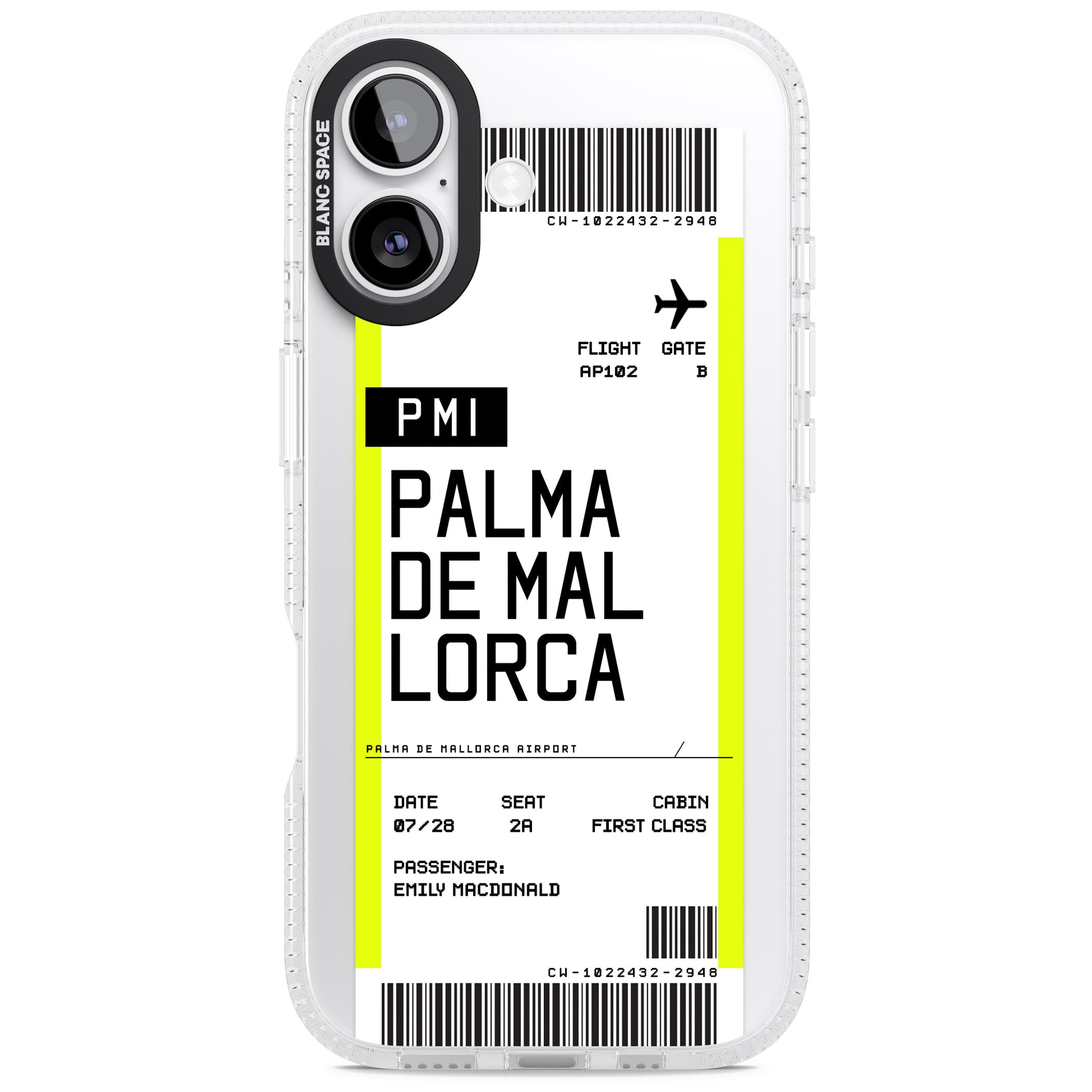 Personalised Palma De Mallorca Boarding Pass iPhone 17 Impact Air Clear Phone Case