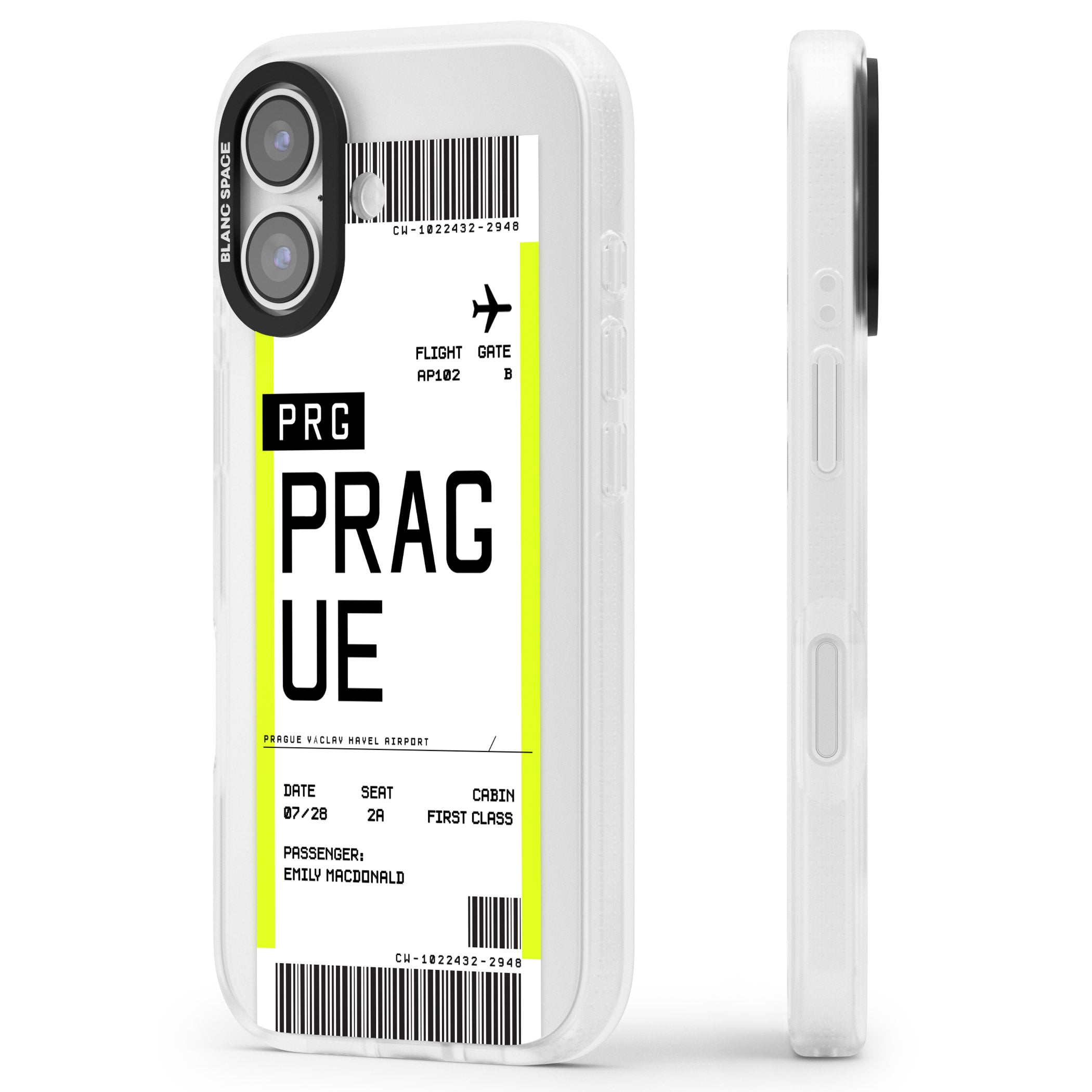 Personalised Prague Boarding Pass iPhone 17 Impact Air Clear Phone Case Side Profile