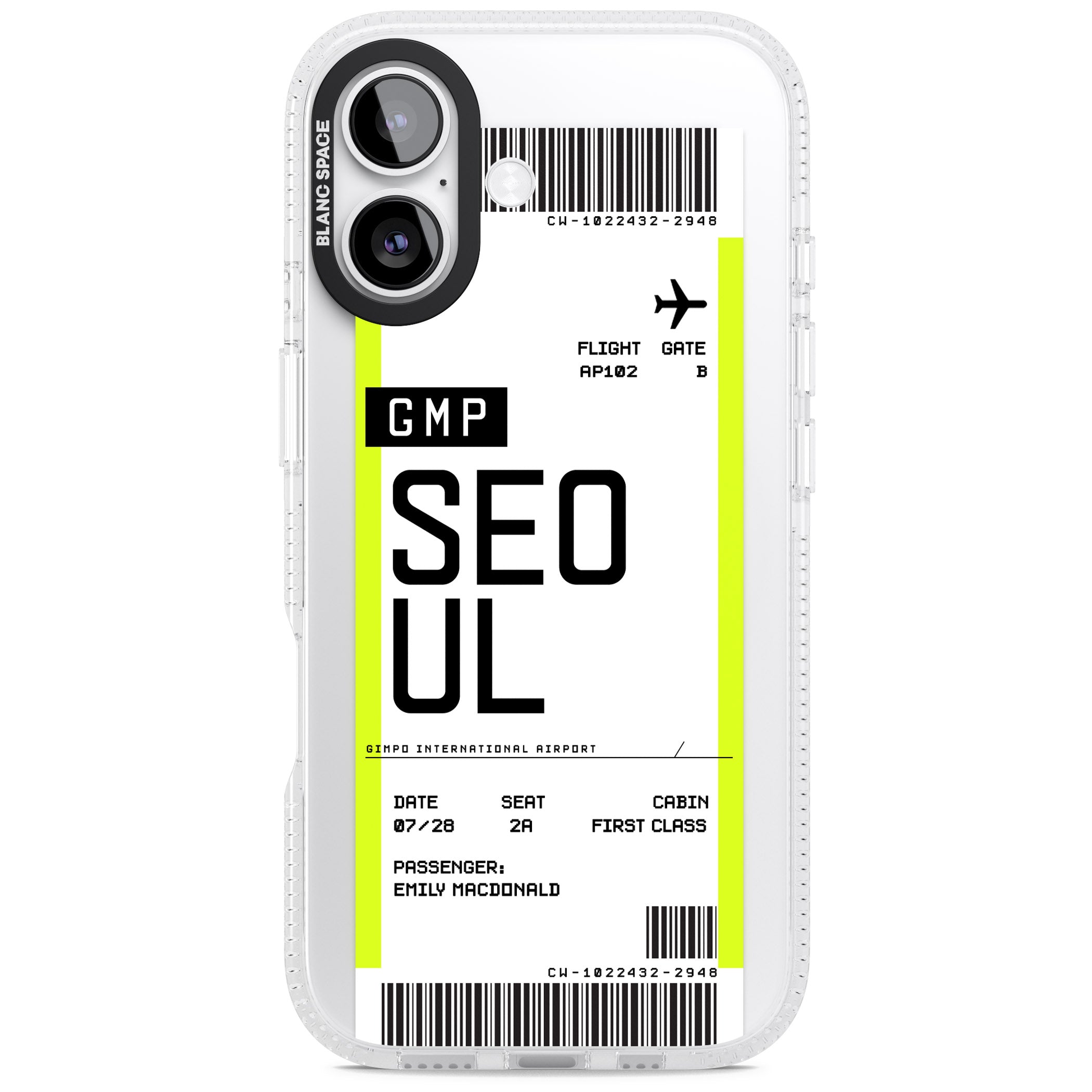 Personalised Seoul Boarding Pass iPhone 17 Impact Air Clear Phone Case