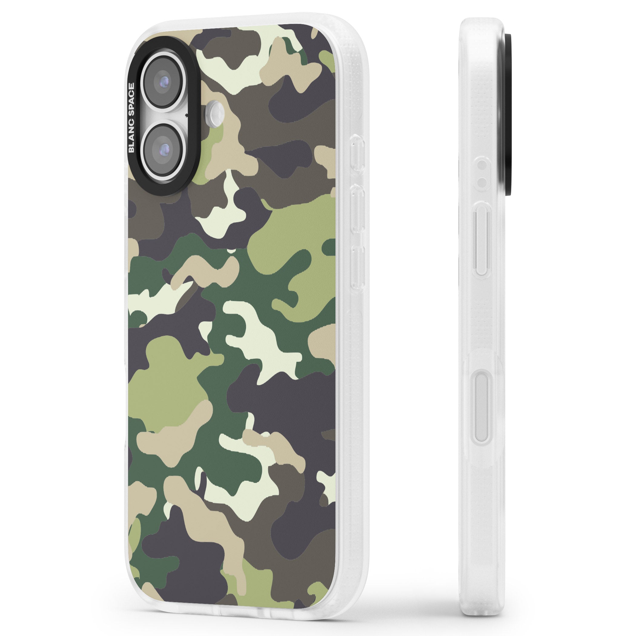 Green Camo iPhone 17 Impact Air Clear Phone Case Side Profile