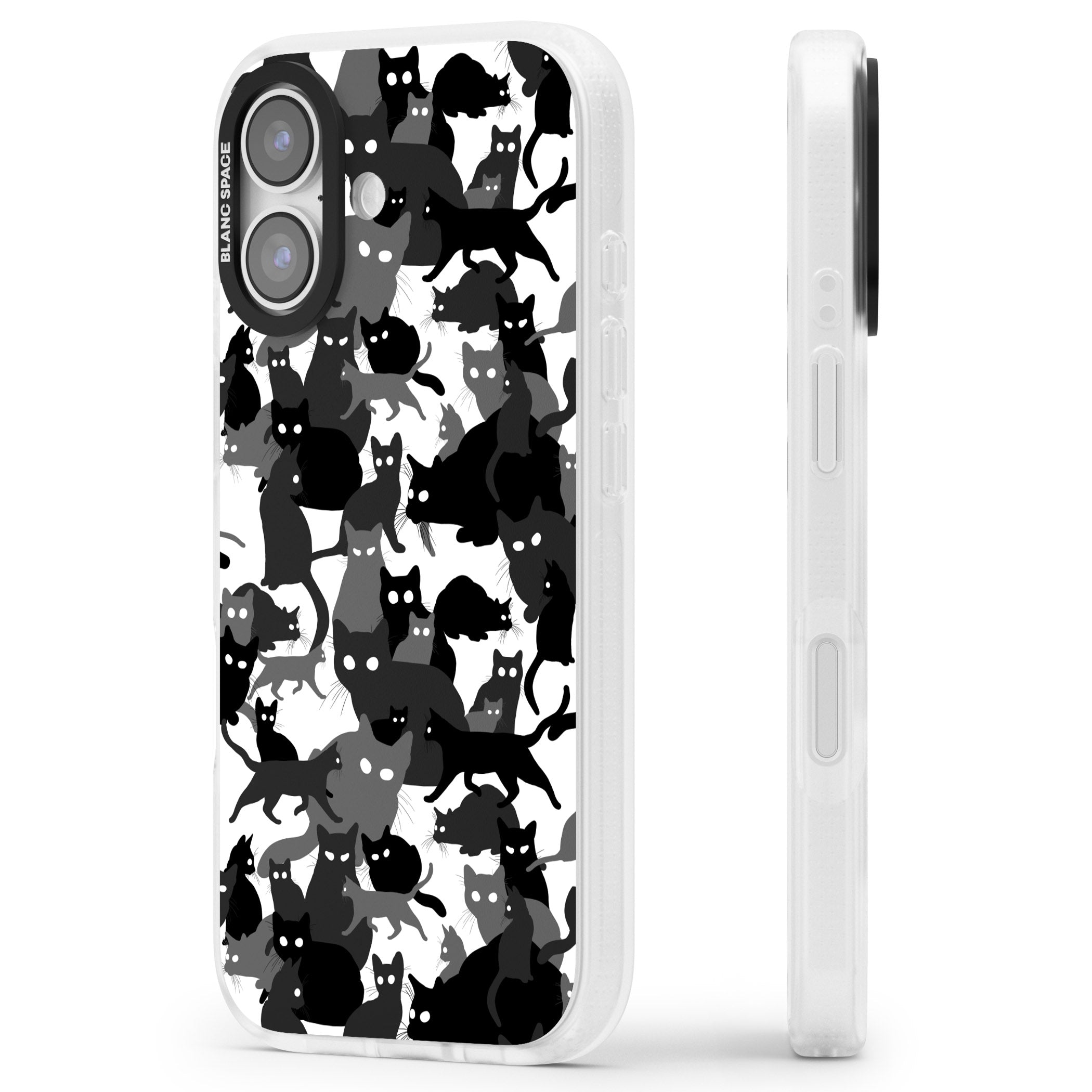 Black & White Cat Camouflage iPhone 17 Impact Air Clear Phone Case Side Profile