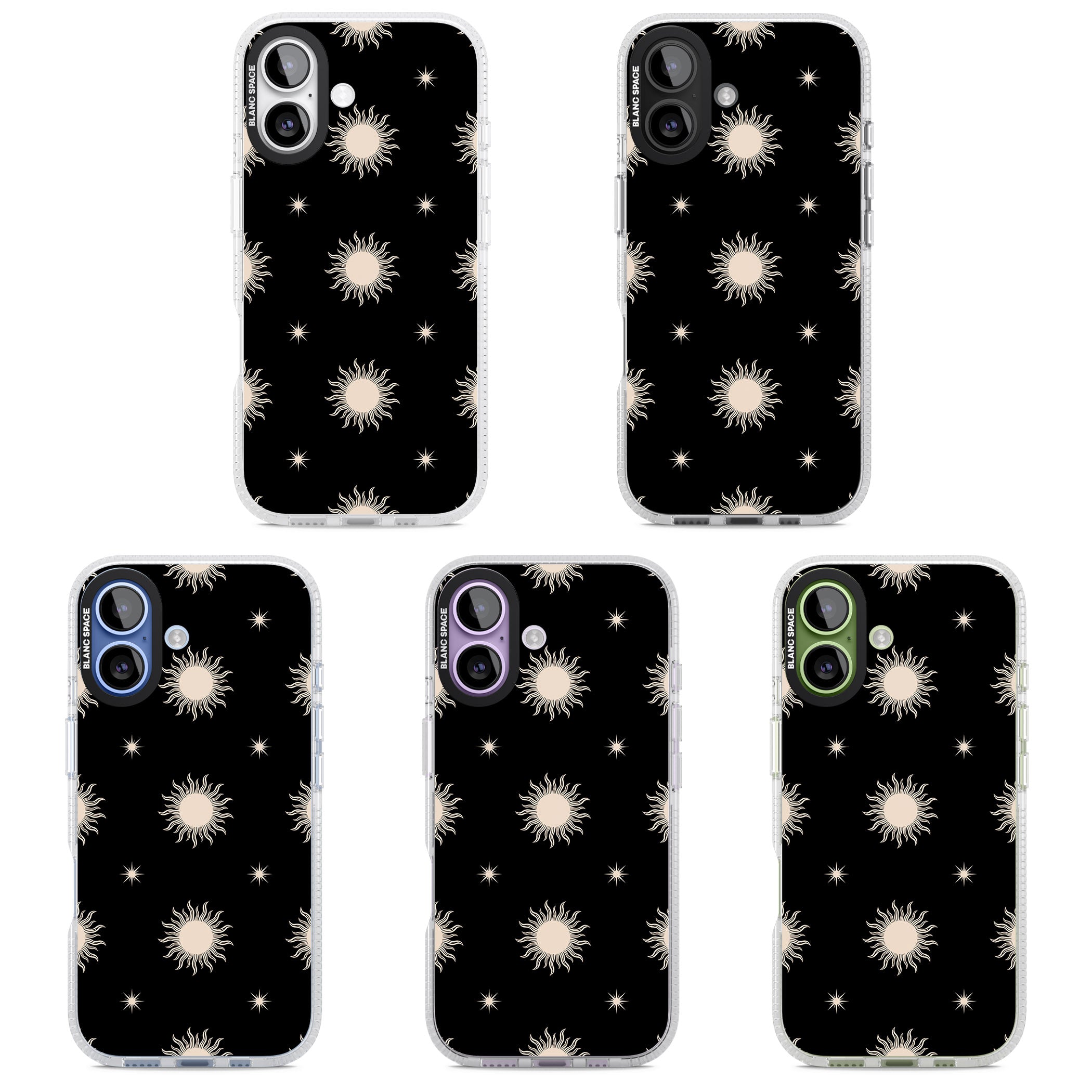 Celestial Patterns Classic Suns (Black) iPhone 17 Impact Air Clear Phone Case APT Impact Protection