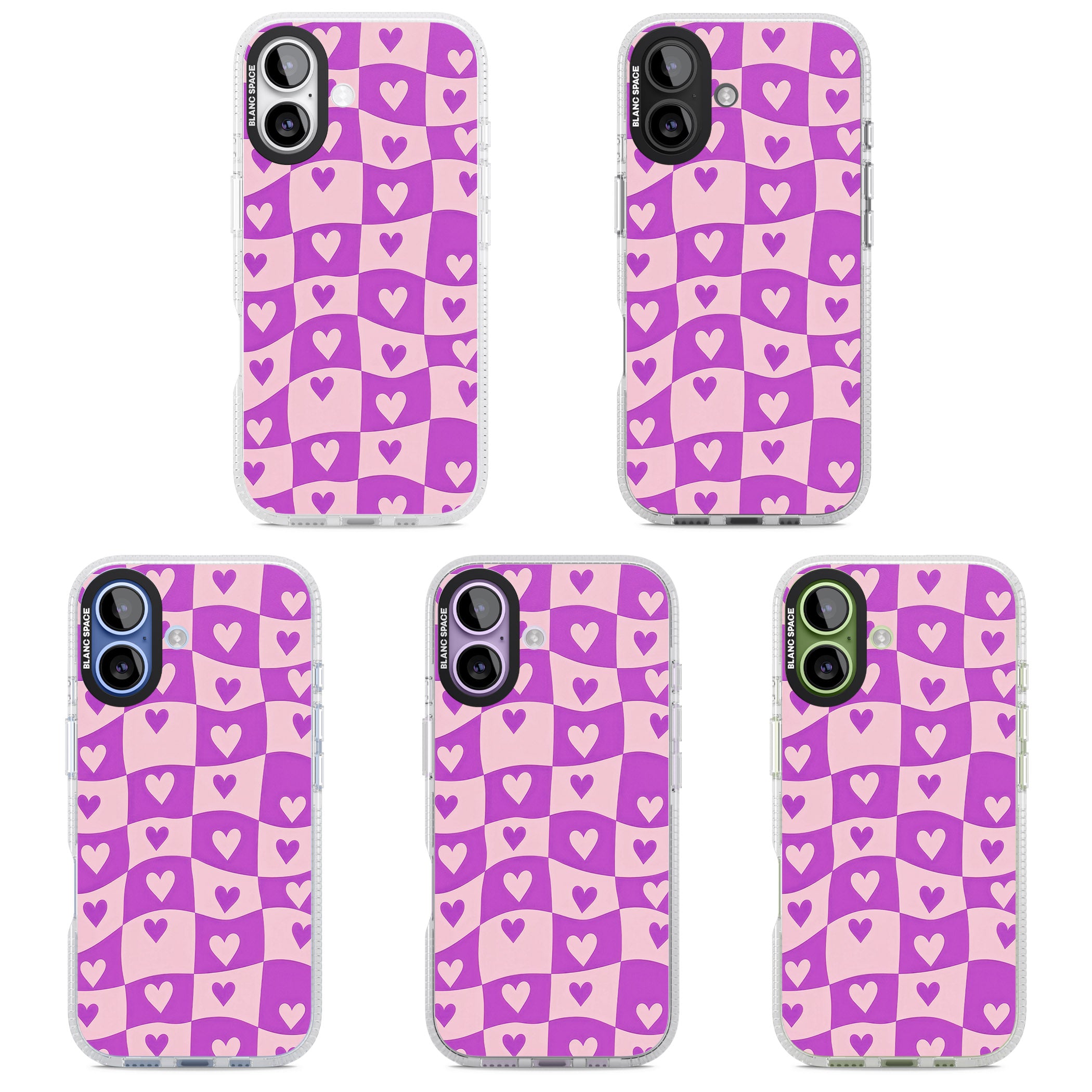 Purple Wavy Checked Hearts iPhone 17 Impact Air Clear Phone Case APT Impact Protection