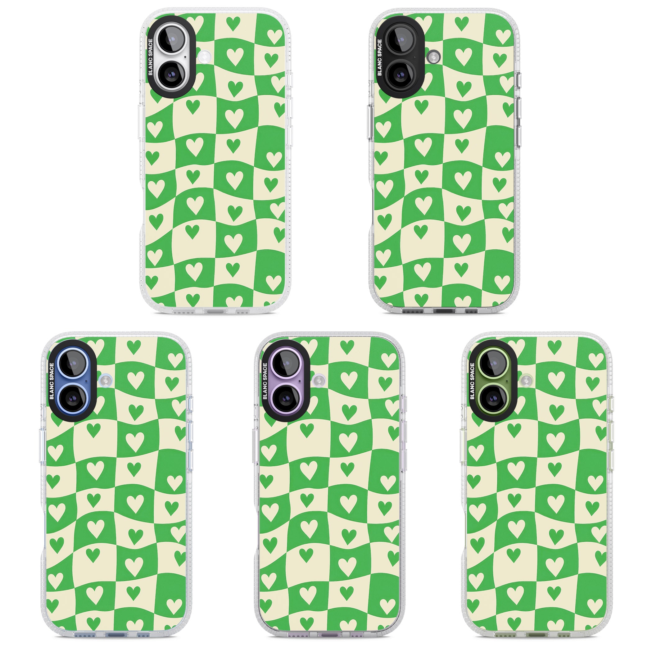 Green Wavy Checked Hearts iPhone 17 Impact Air Clear Phone Case APT Impact Protection