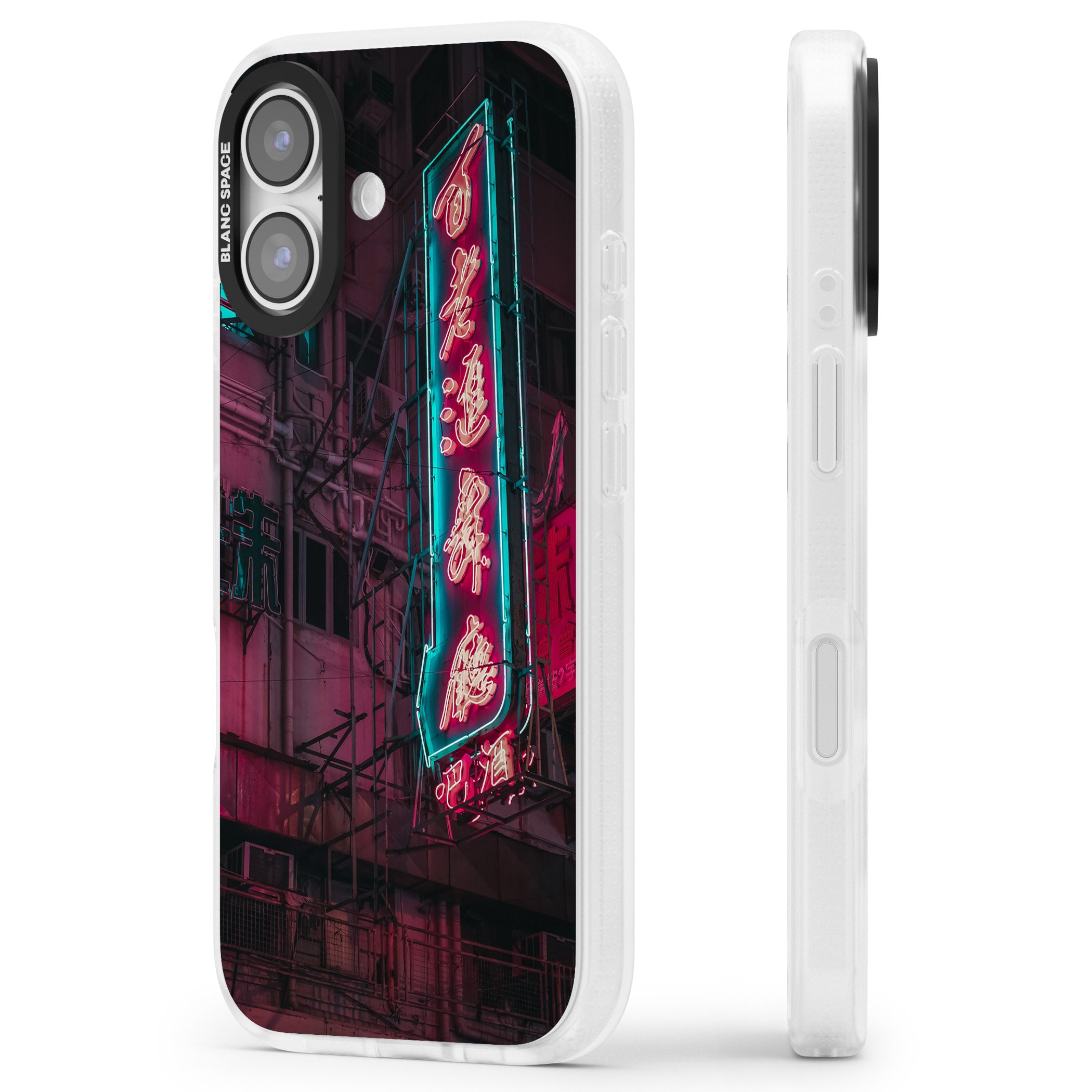 Neon Kanji Cityscape iPhone 17 Impact Air Clear Phone Case Side Profile