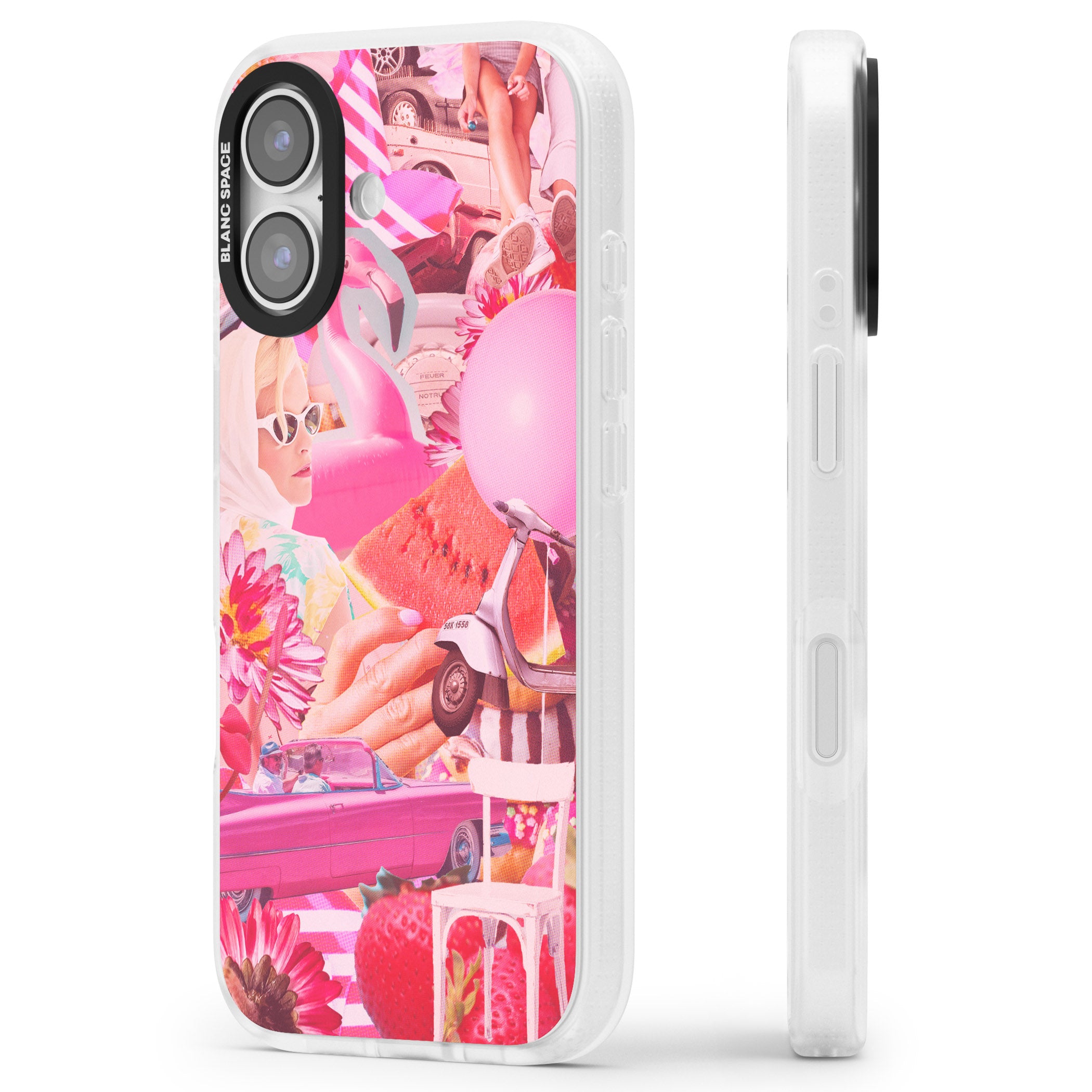 Retro Pink Glamour iPhone 17 Impact Air Clear Phone Case Side Profile