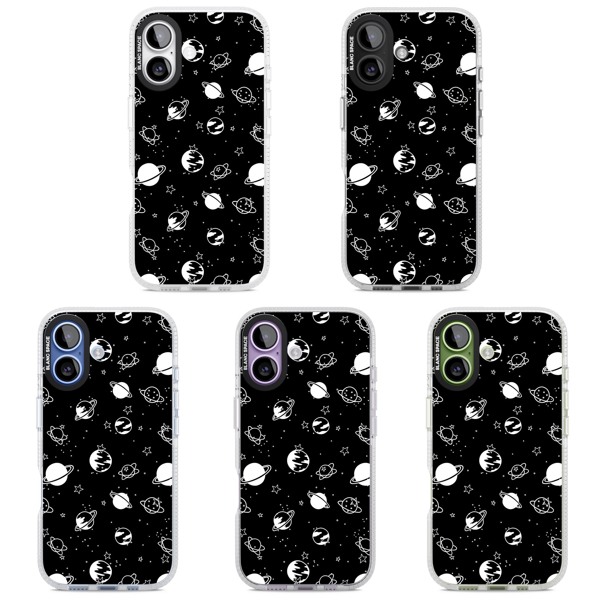 White Planets On Black iPhone 17 Impact Air Clear Phone Case APT Impact Protection