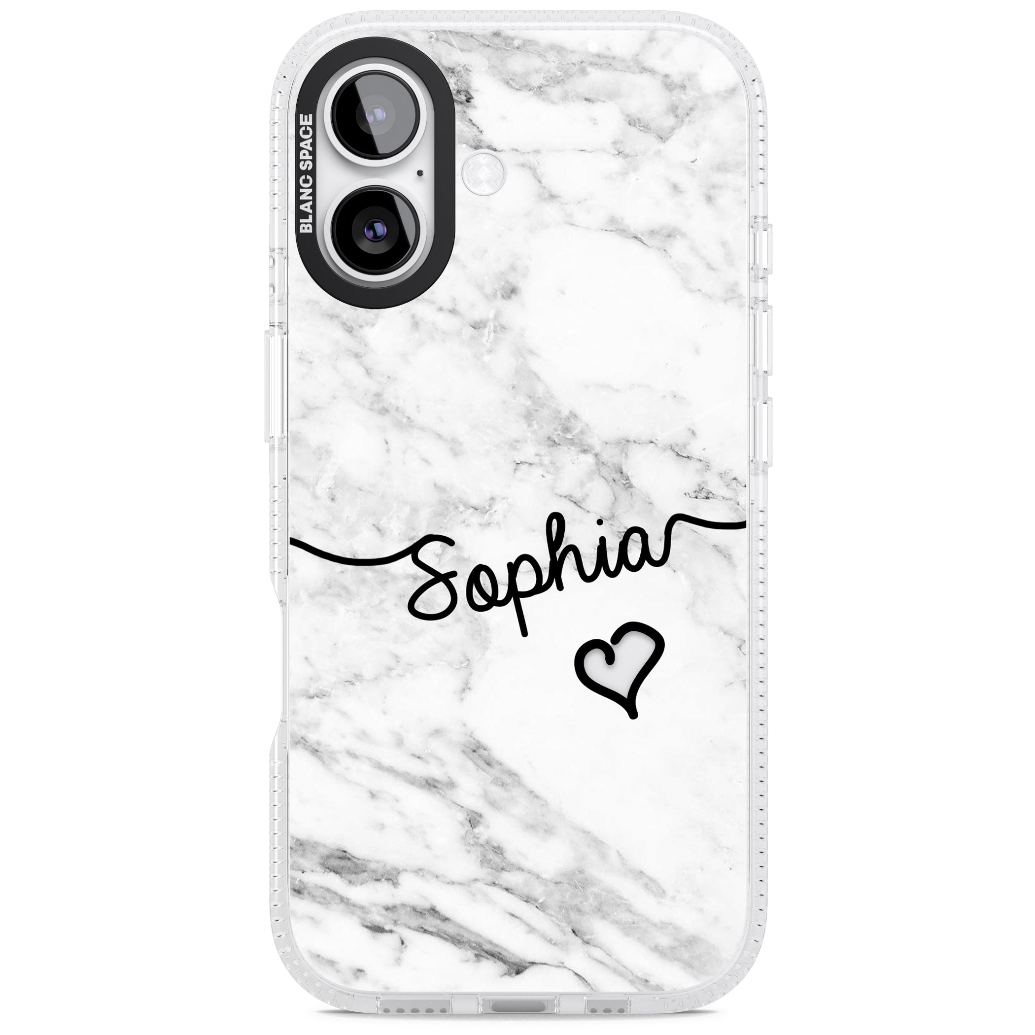 Personalised White Marble Heart iPhone 17 Impact Air Clear Phone Case