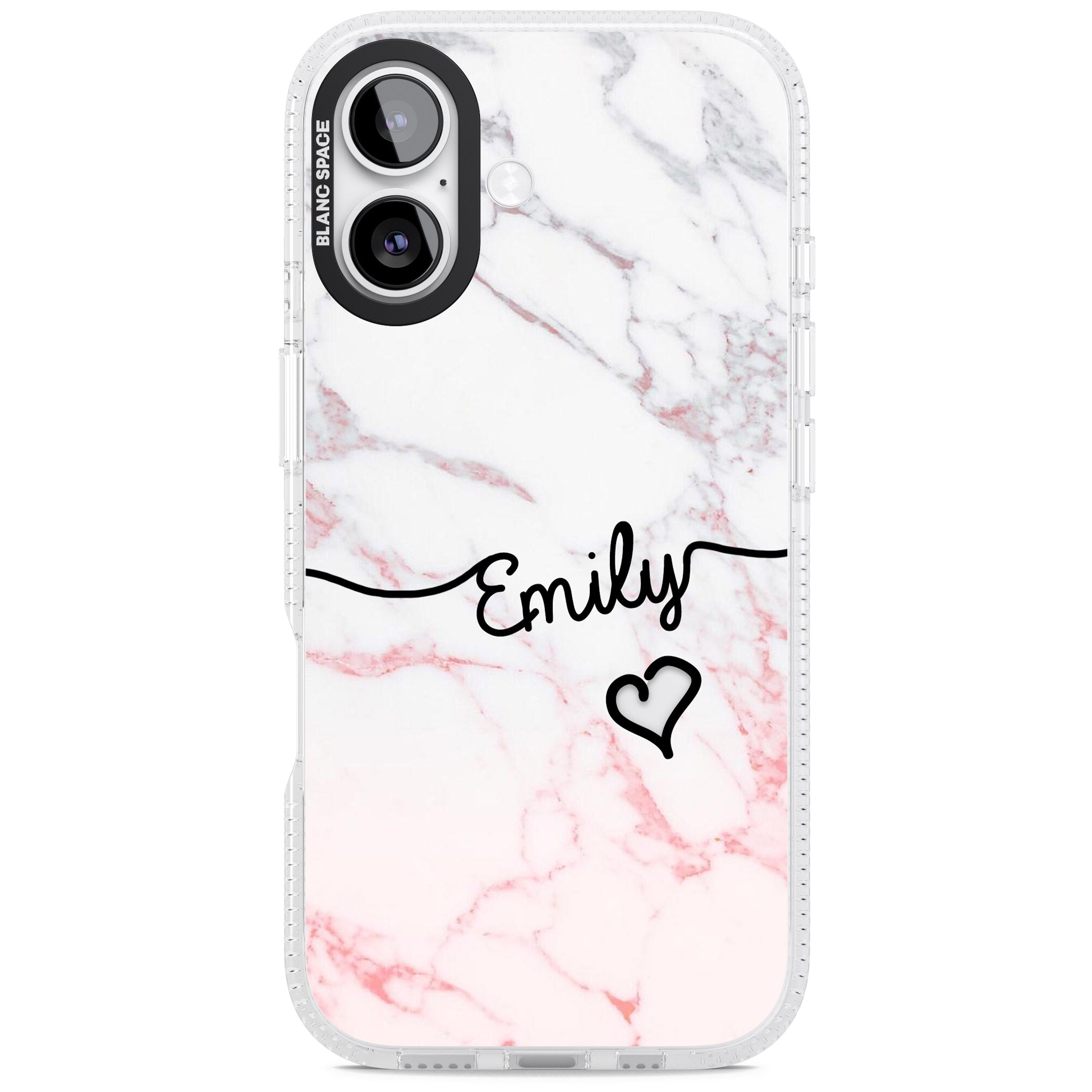 Personalised Pink Fade Marble Heart iPhone 17 Impact Air Clear Phone Case