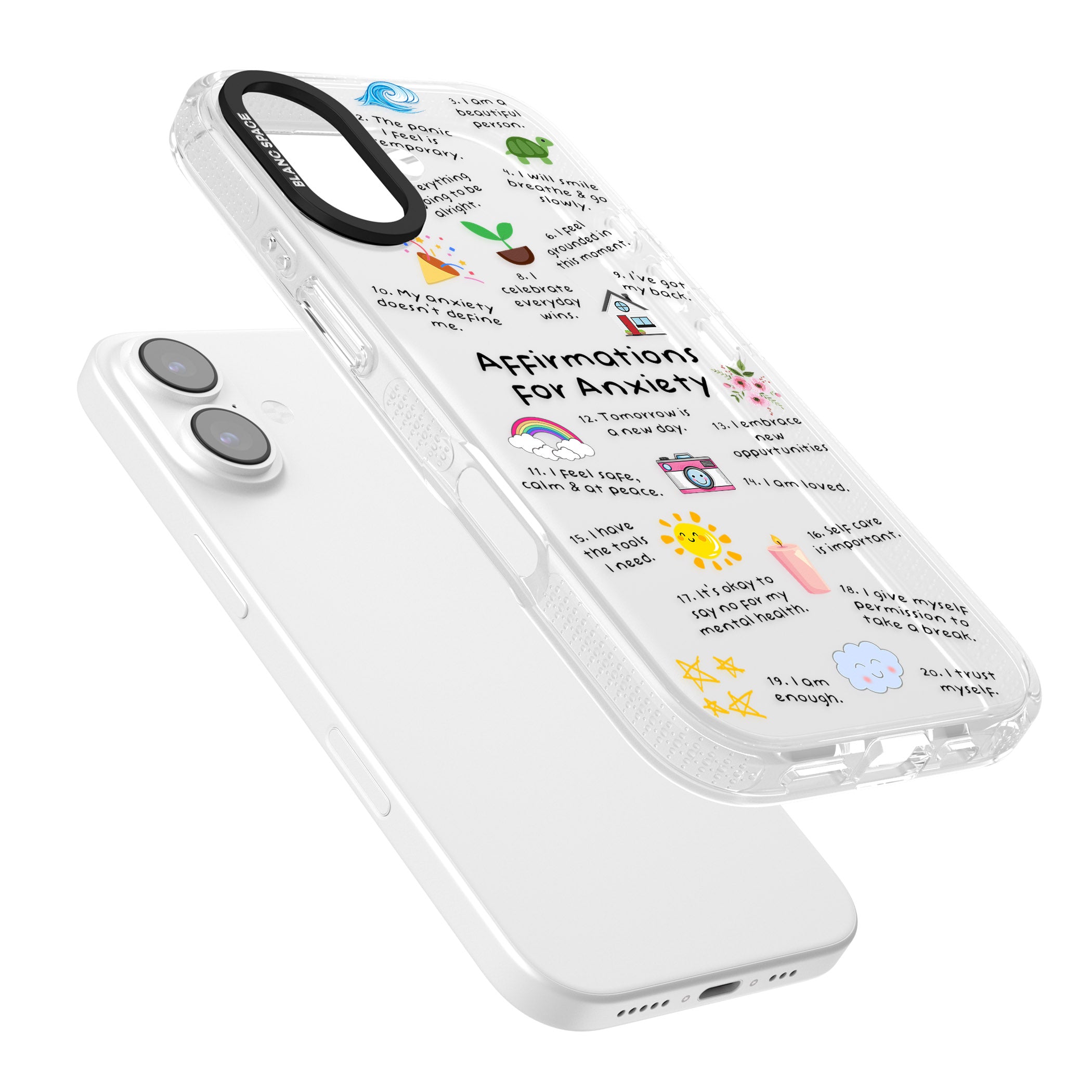 Anxiety Black Text iPhone 17 Impact Air Clear Phone Case Colours