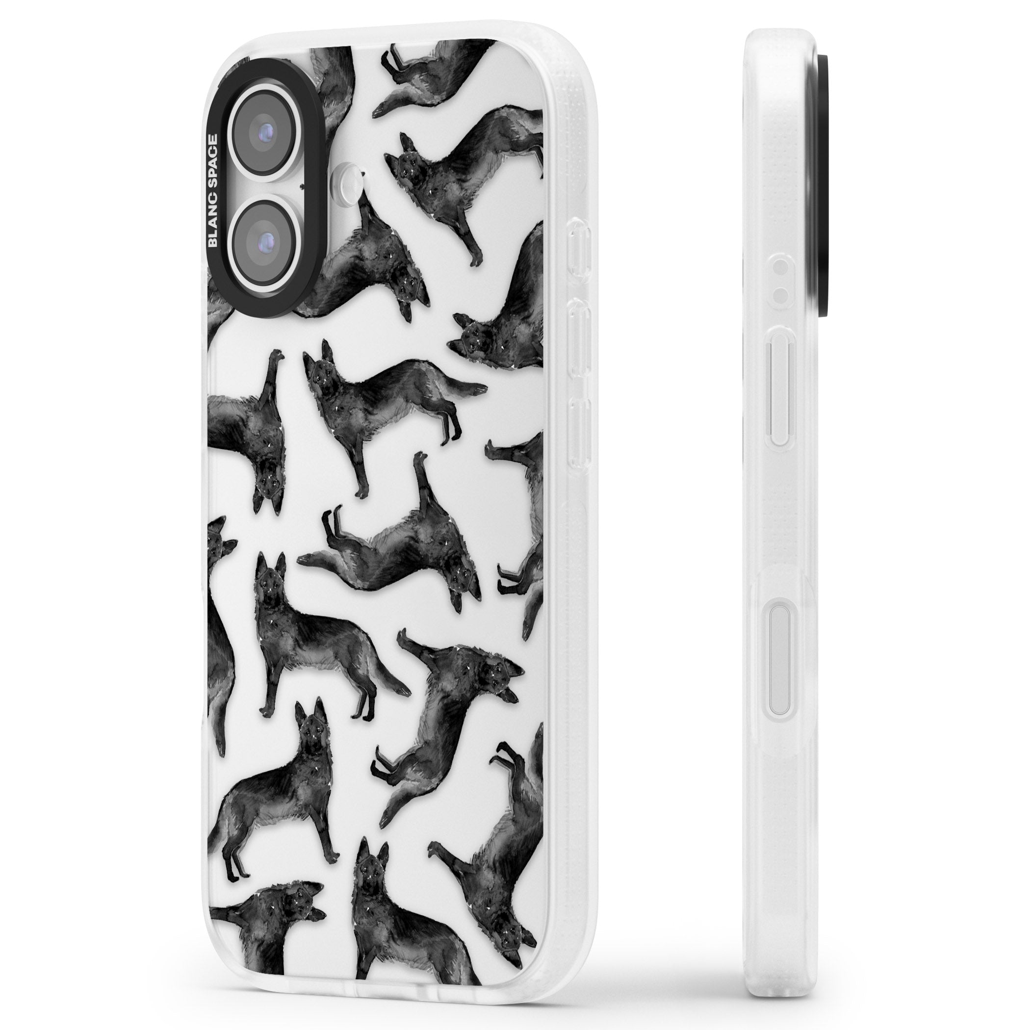German Shepherd Pattern Black iPhone 17 Impact Air Clear Phone Case Side Profile