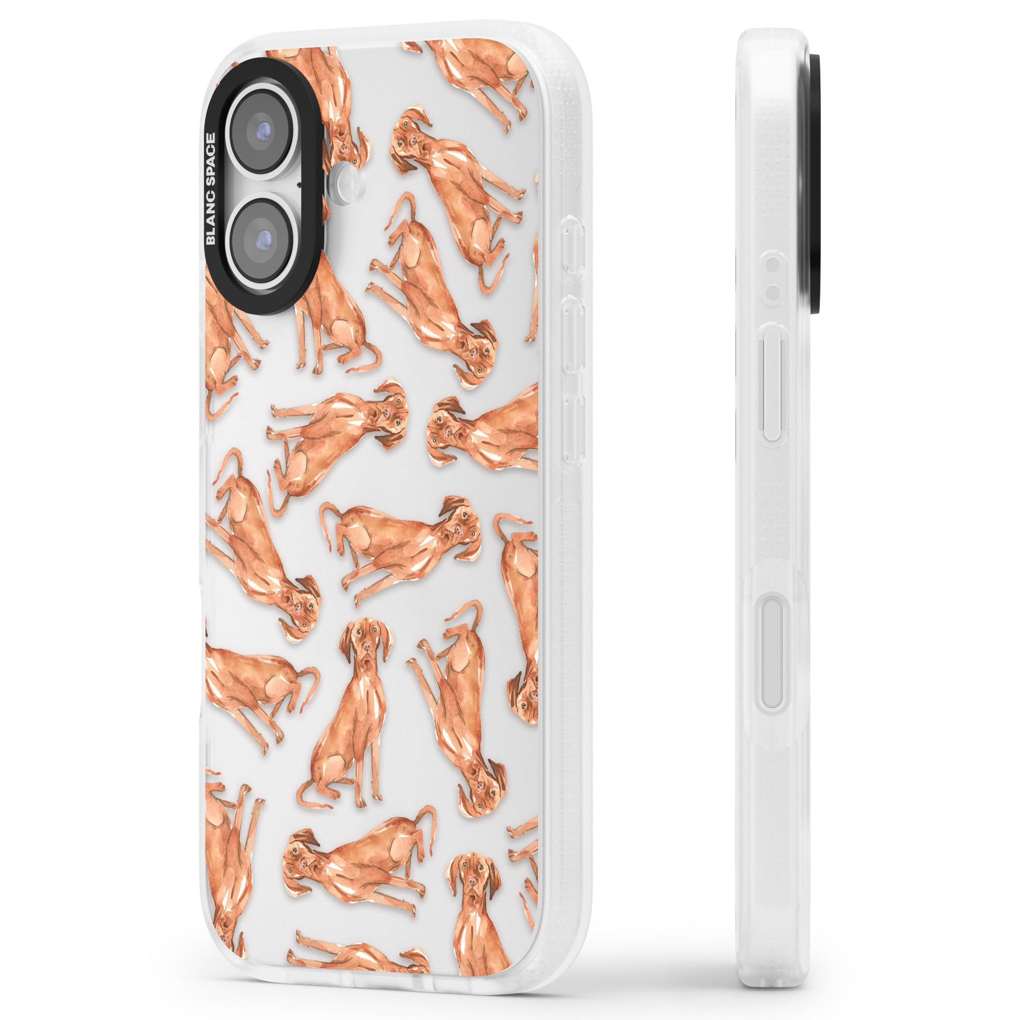 Hungarian Vizsla Watercolor Pattern iPhone 17 Impact Air Clear Phone Case Side Profile