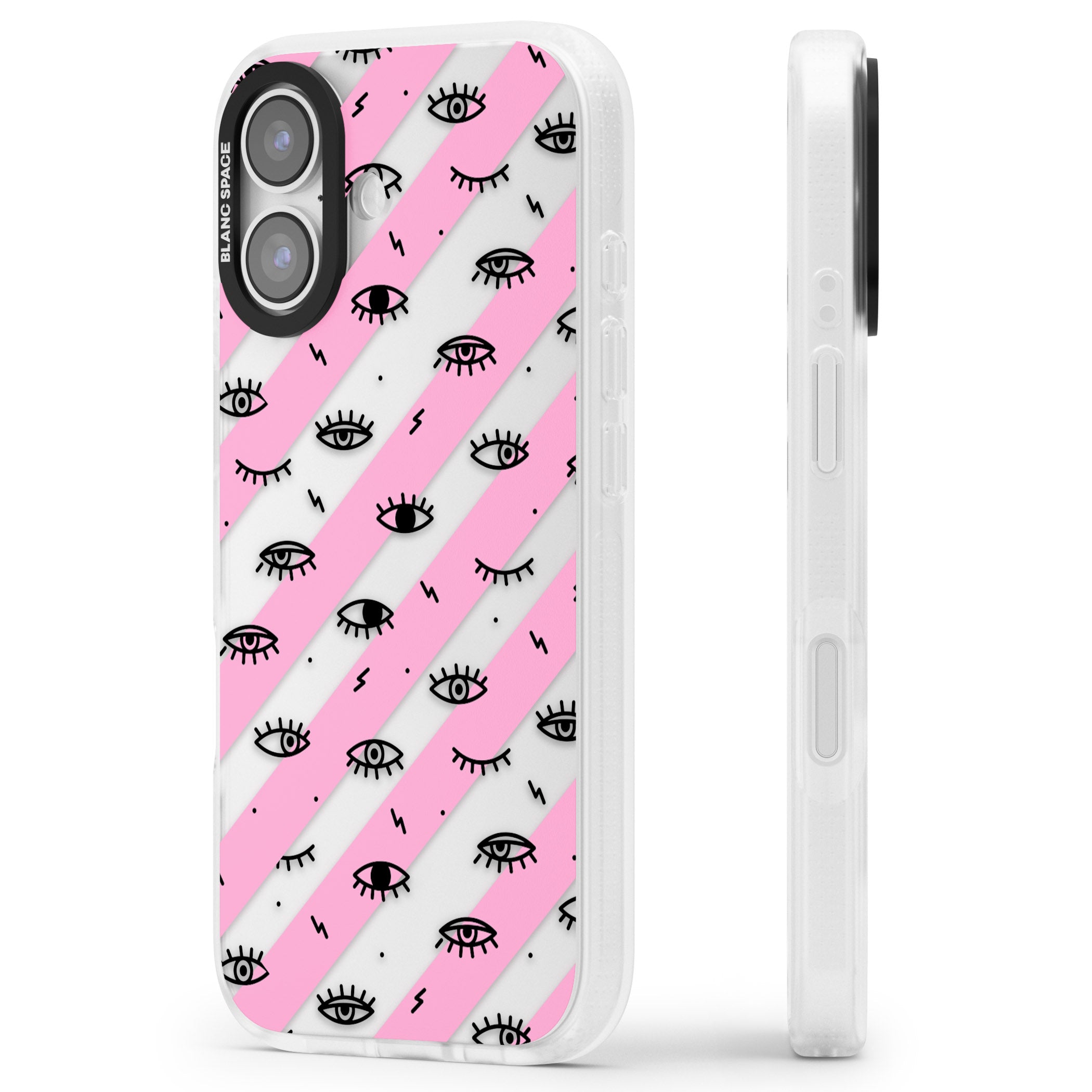 Pink Stripe Eyes iPhone 17 Impact Air Clear Phone Case Side Profile