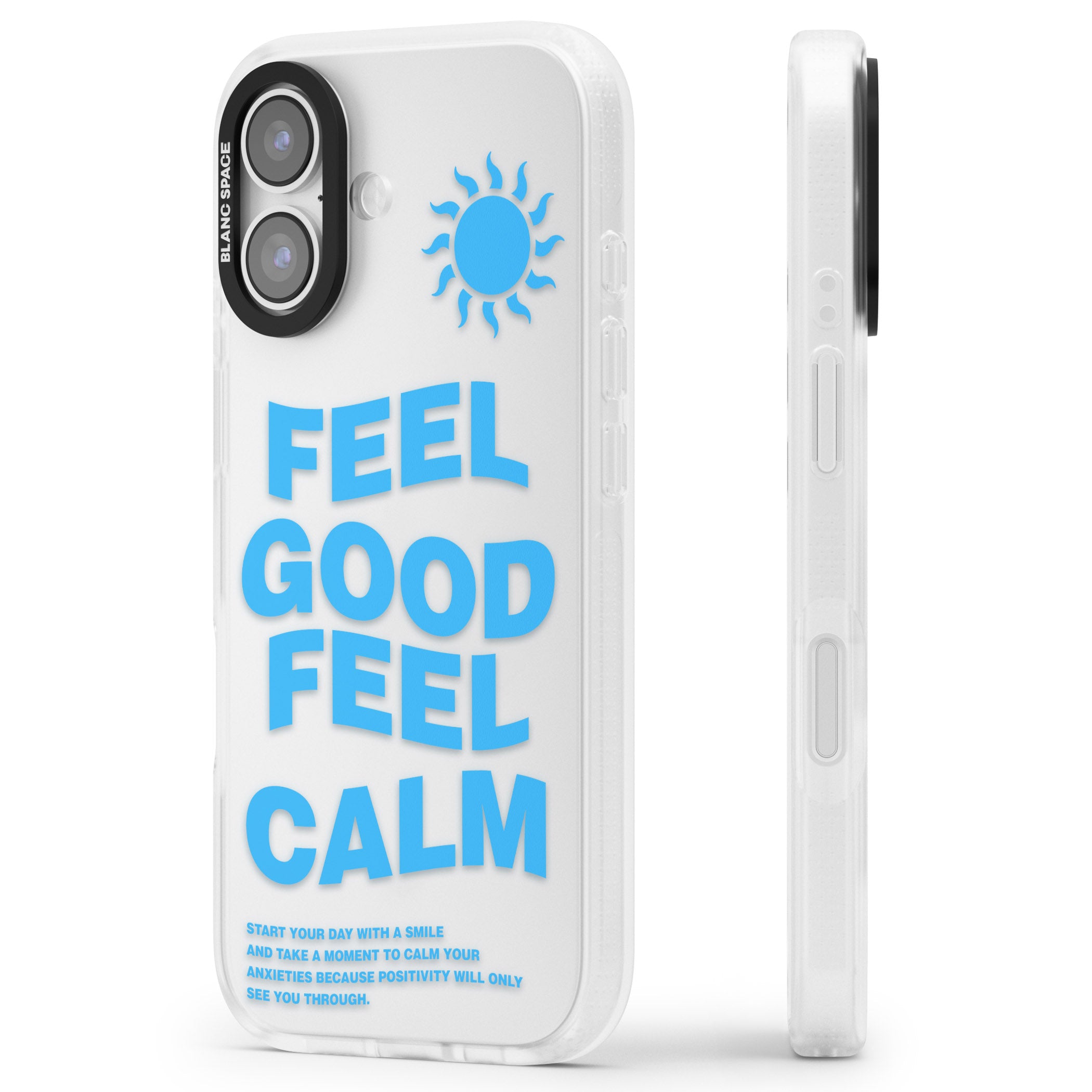 Feel Good Feel Calm (Blue) iPhone 17 Impact Air Clear Phone Case Side Profile