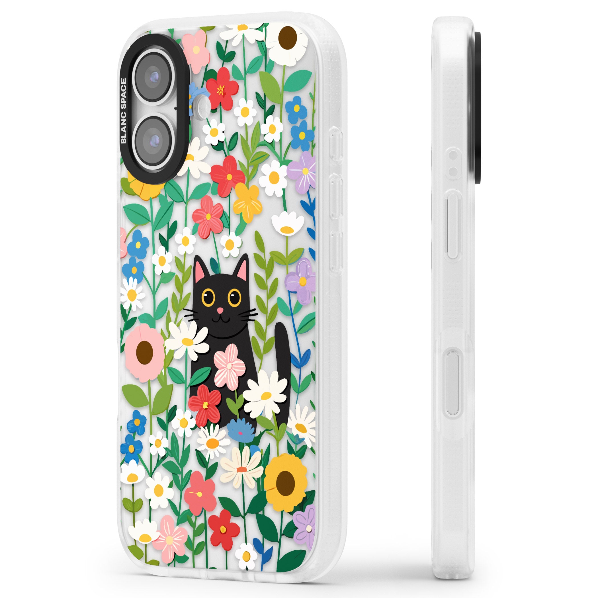 Whiskers & Wildflowers Cat iPhone 17 Impact Air Clear Phone Case Side Profile