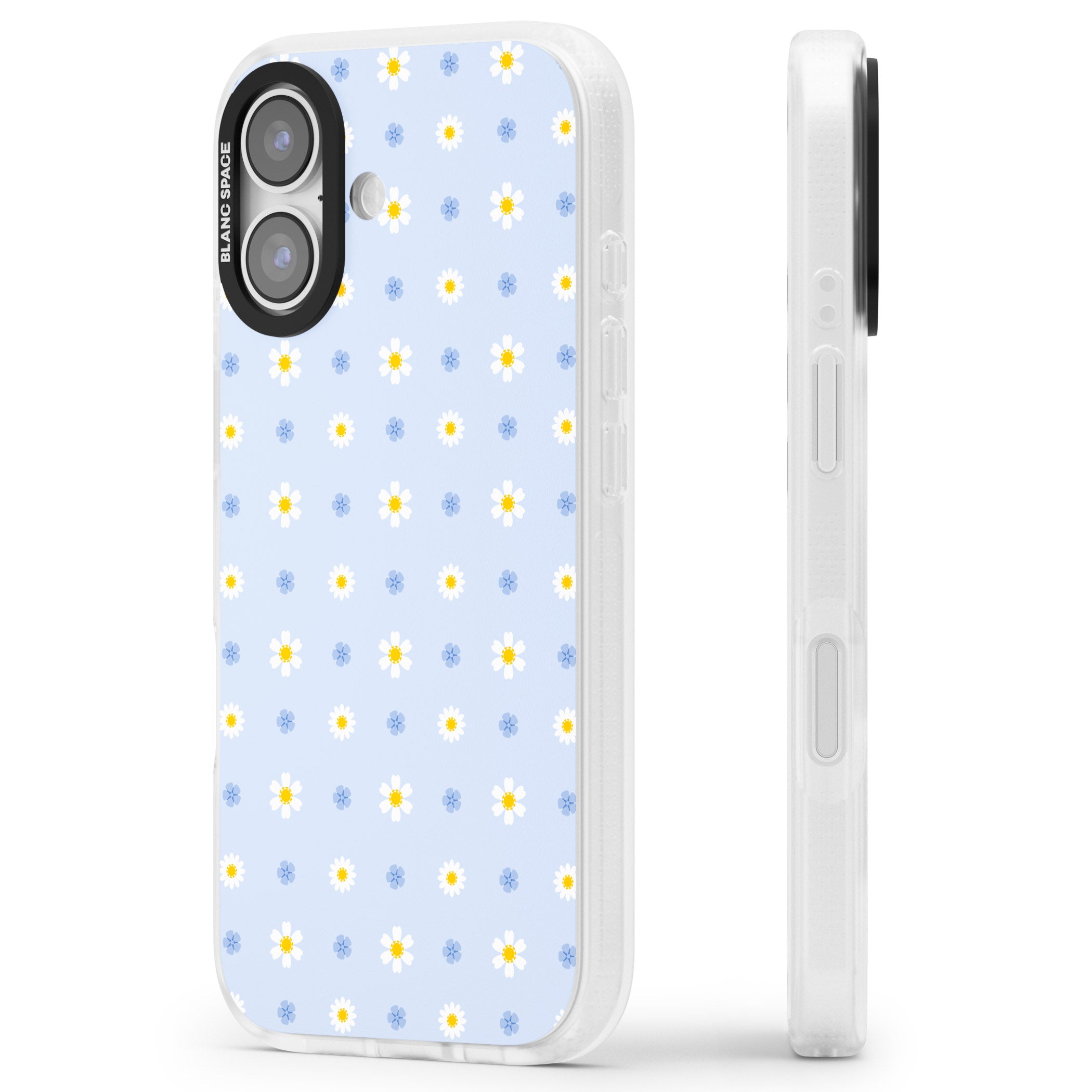 Pale Blue Daisies iPhone 17 Impact Air Clear Phone Case Side Profile