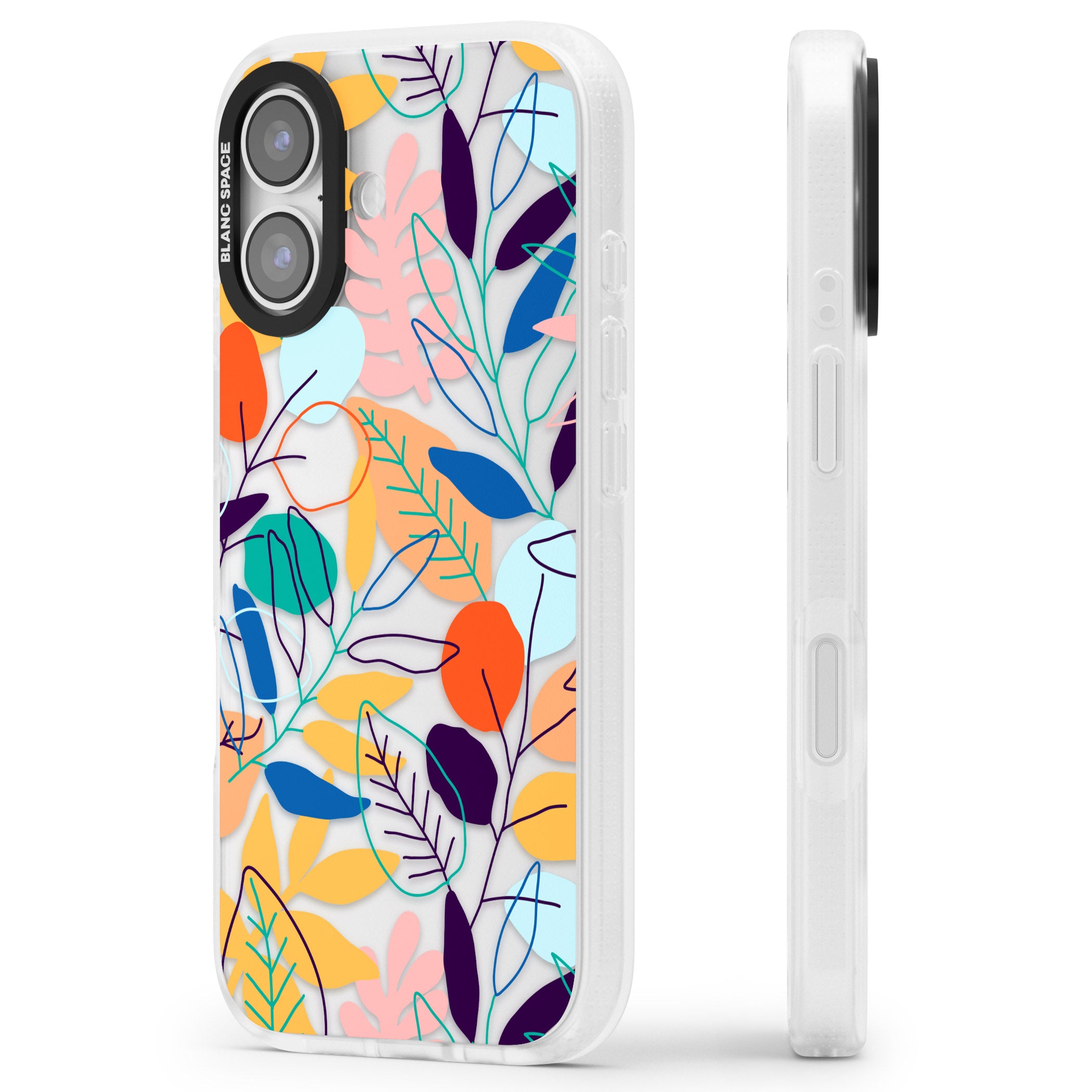 Abstract Line Drawn Leaves iPhone 17 Impact Air Clear Phone Case Side Profile