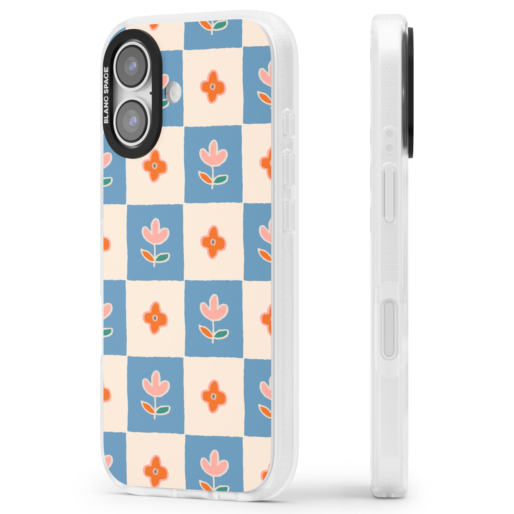 Vintage Bloom Checkered iPhone 17 Impact Air Clear Phone Case Side Profile