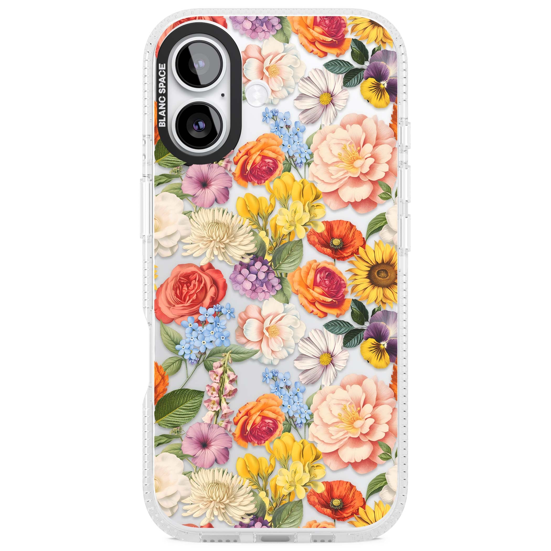 Bloom Basket floral iPhone case featuring cottage garden flowers including peonies, sunflowers, and wildflowers in pastel col | Clear Case Impact Air case for iPhone 17