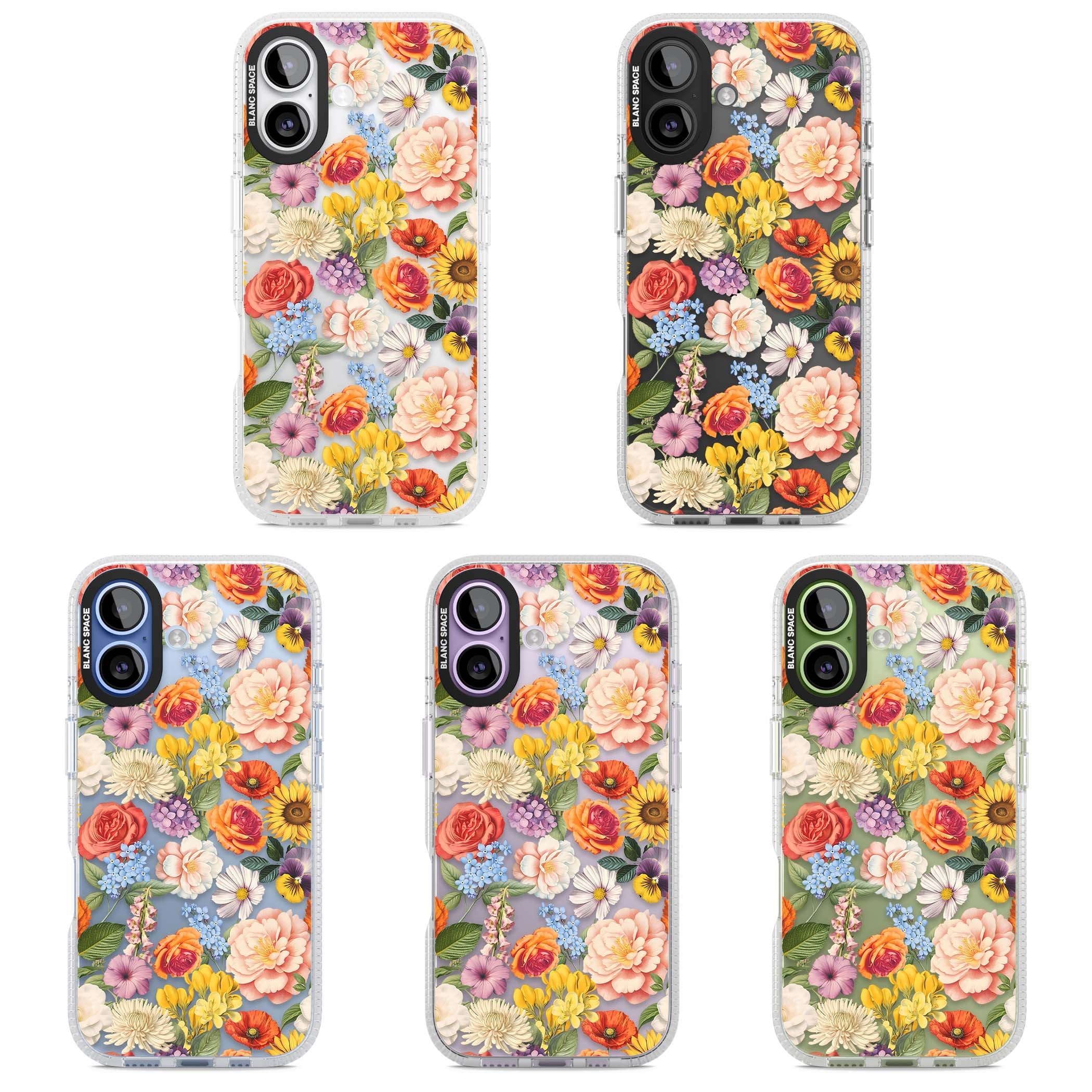 Bloom Basket floral iPhone case featuring cottage garden flowers including peonies, sunflowers, and wildflowers in pastel col | Clear Case Impact Air case for iPhone 17