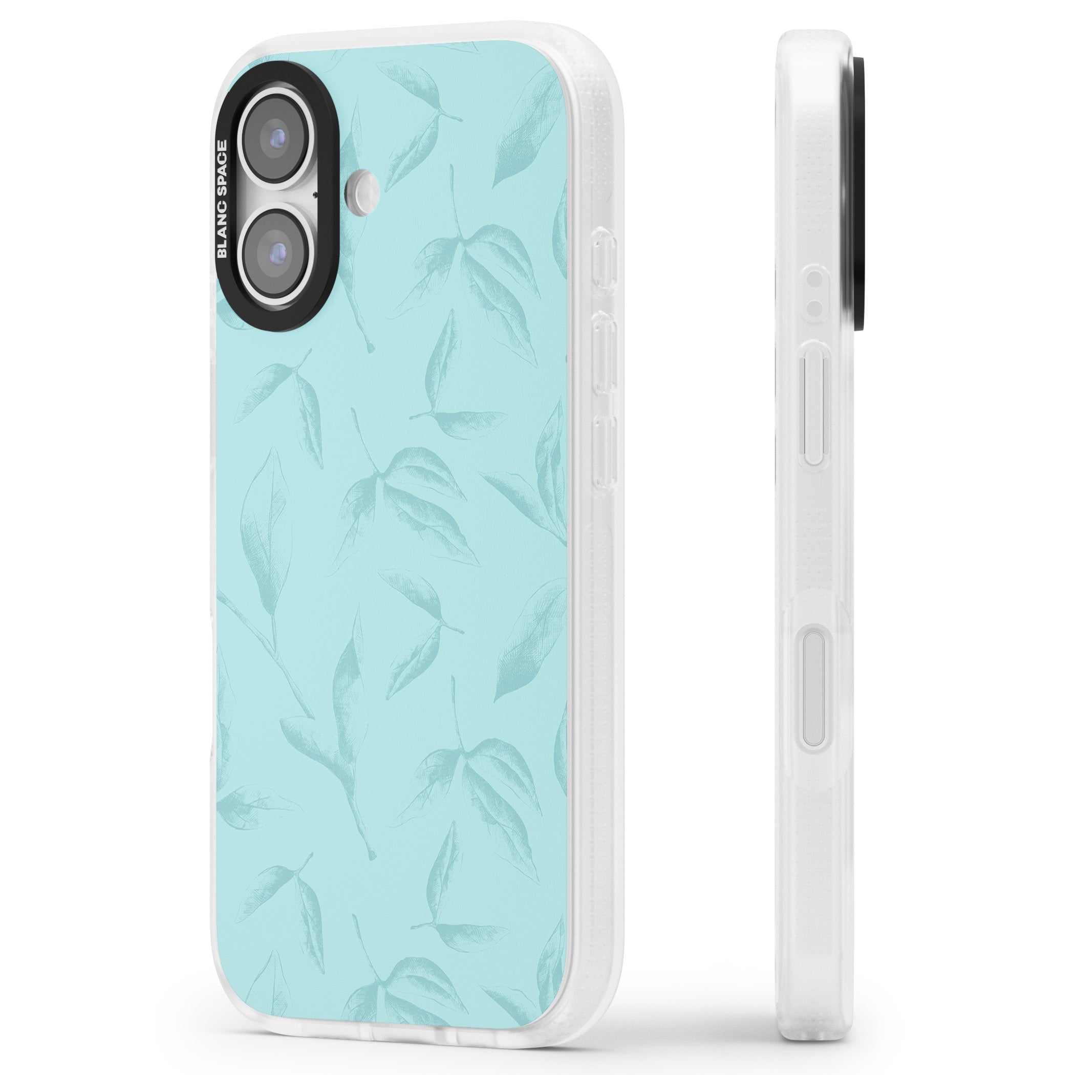Blue Leaf Botanical iPhone 17 Impact Air Clear Phone Case Side Profile