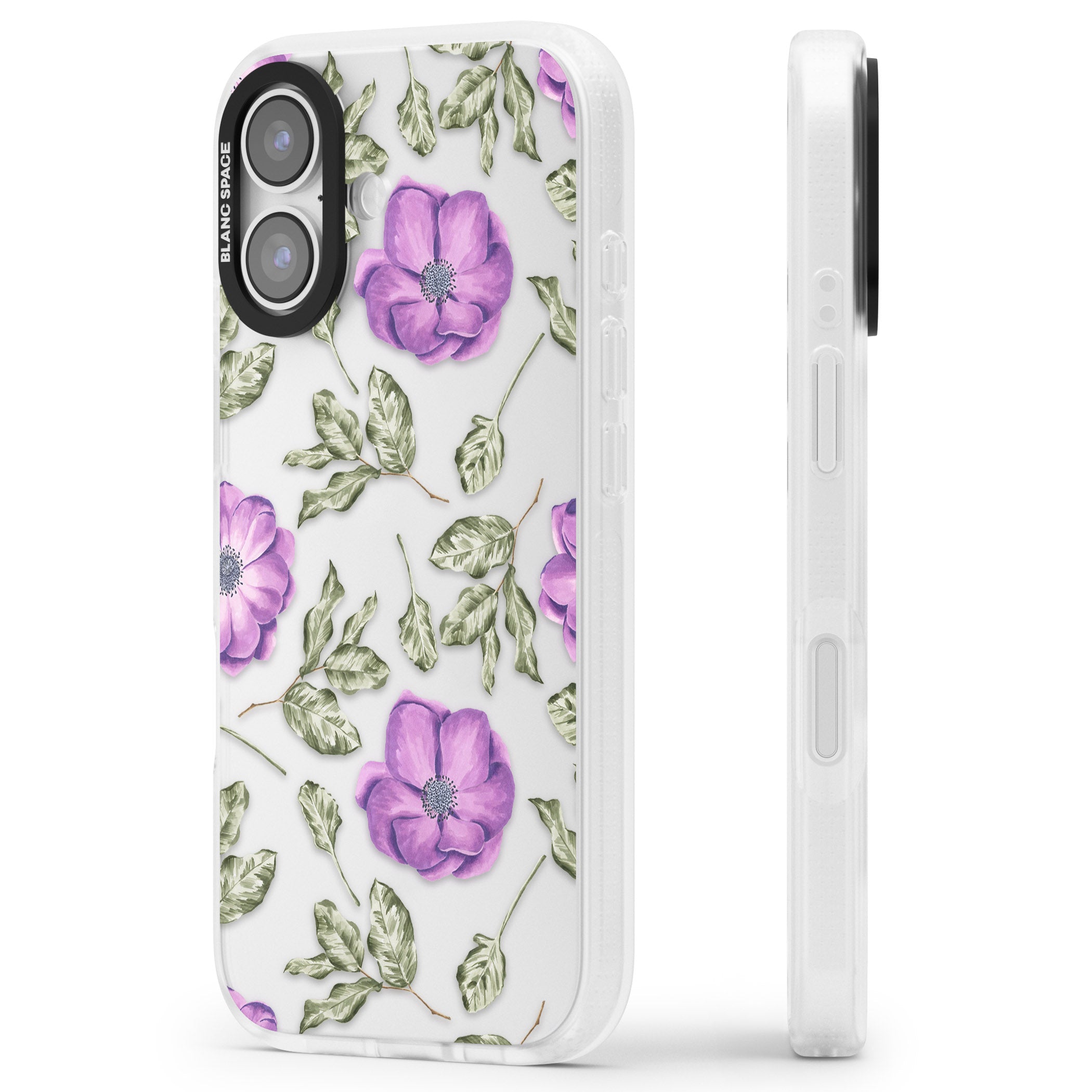 Purple Bloom Floral iPhone 17 Impact Air Clear Phone Case Side Profile