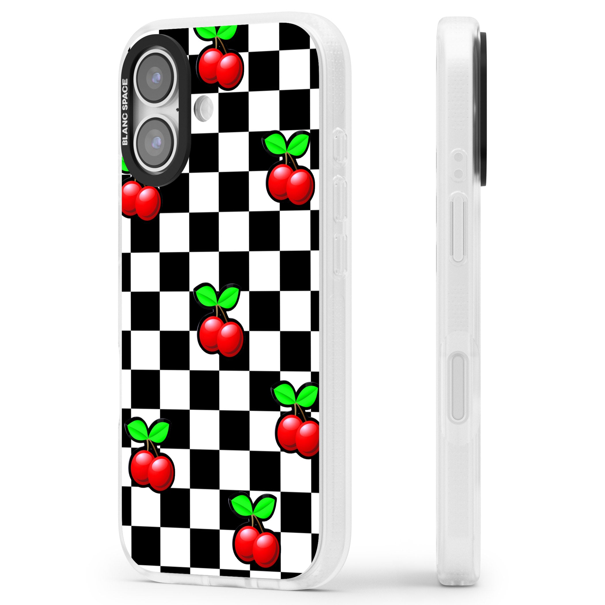 Checkered Cherry iPhone 17 Impact Air Clear Phone Case Side Profile