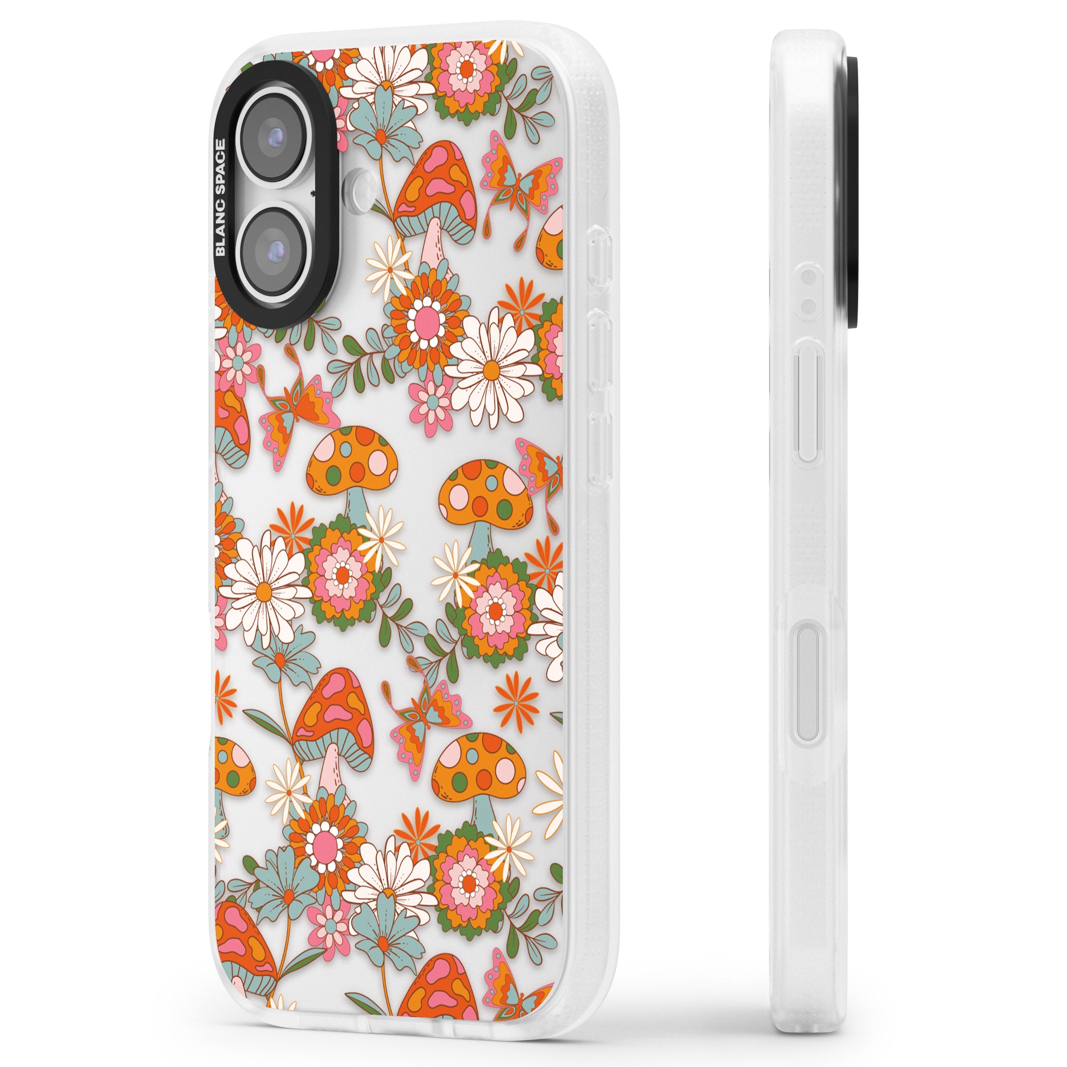 Groovy Shrooms & Flowers iPhone 17 Impact Air Clear Phone Case Side Profile