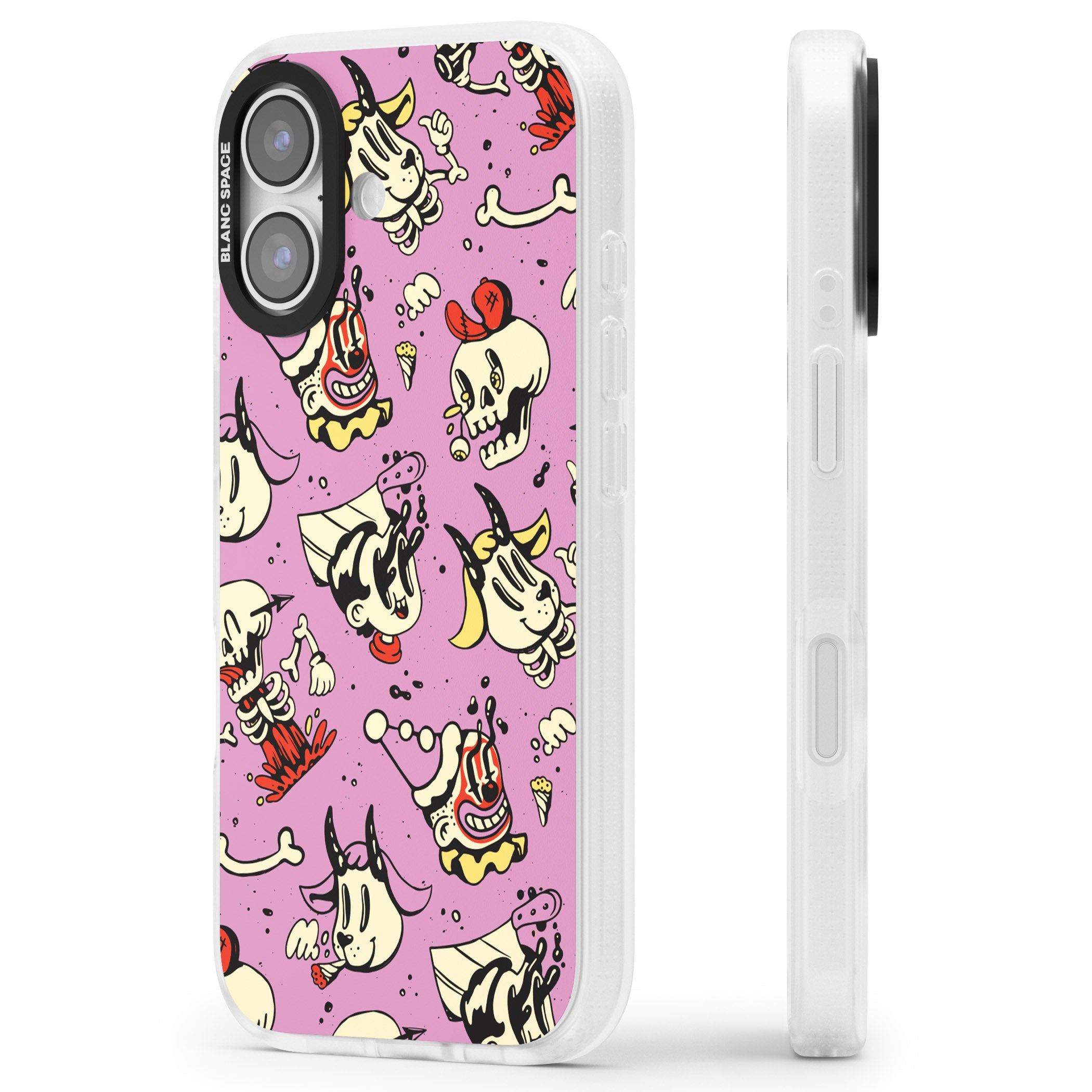 Purple Retro Halloween Pattern iPhone 17 Impact Air Clear Phone Case Side Profile