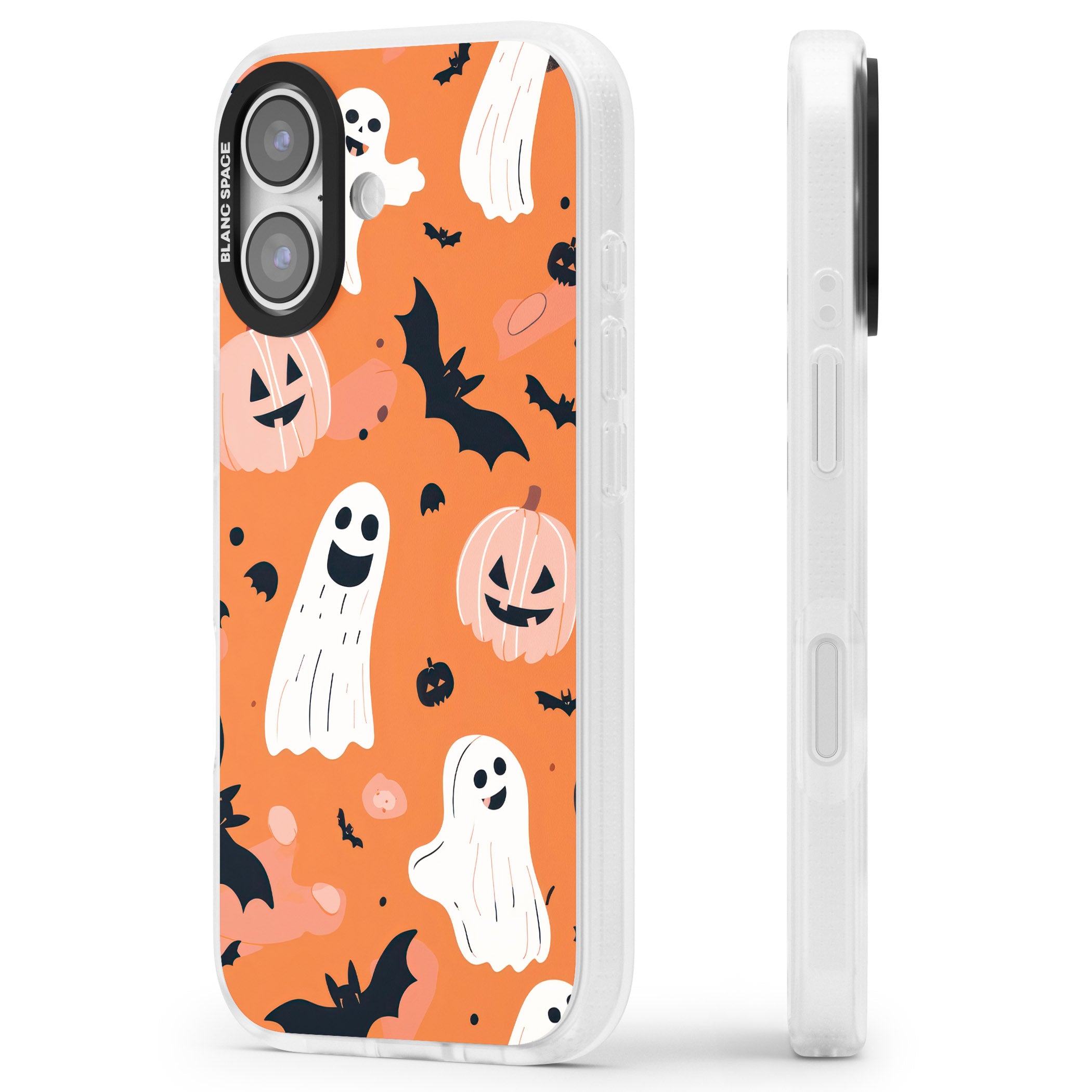 Orange Halloween Pattern iPhone 17 Impact Air Clear Phone Case Side Profile