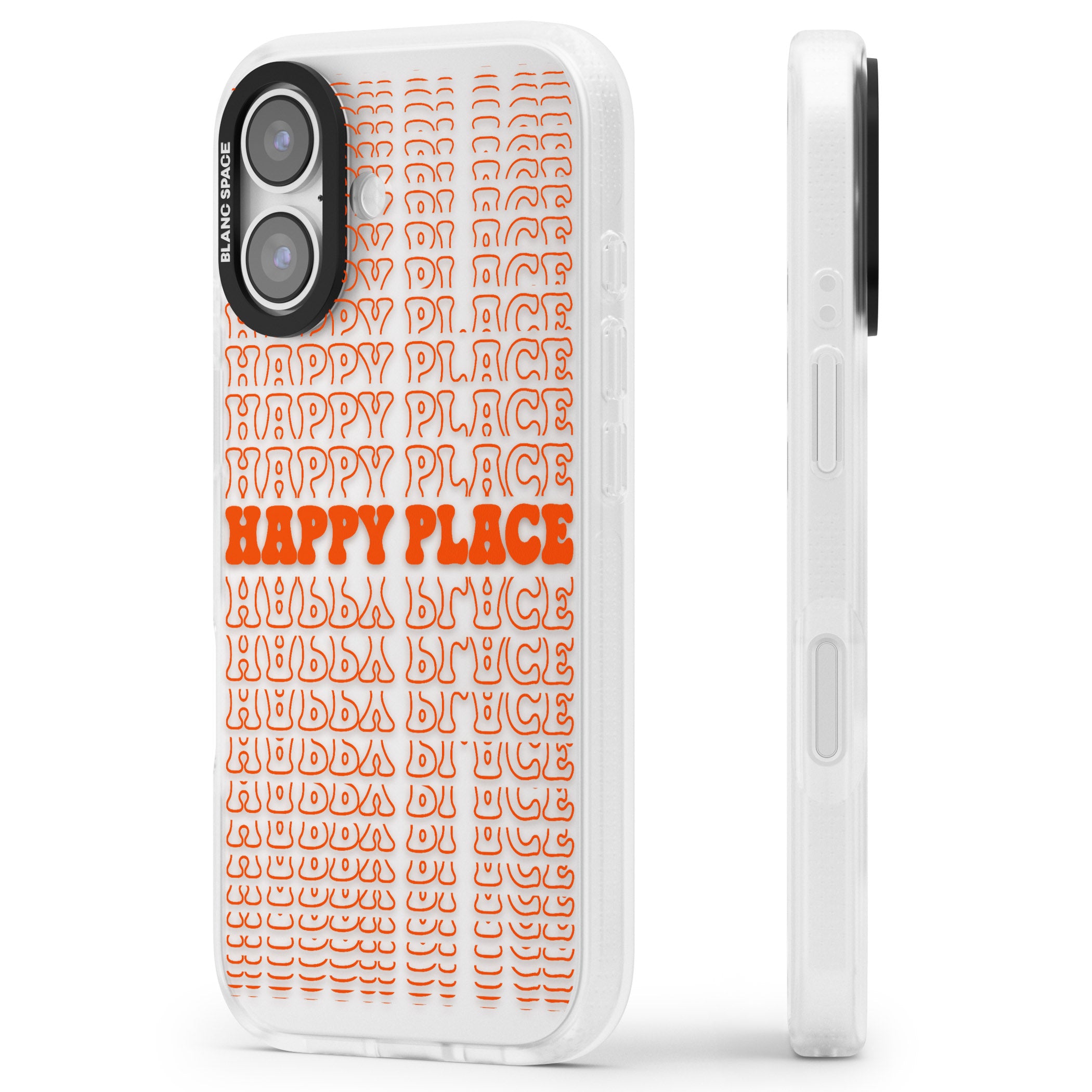 Happy Place (Orange) iPhone 17 Impact Air Clear Phone Case Side Profile