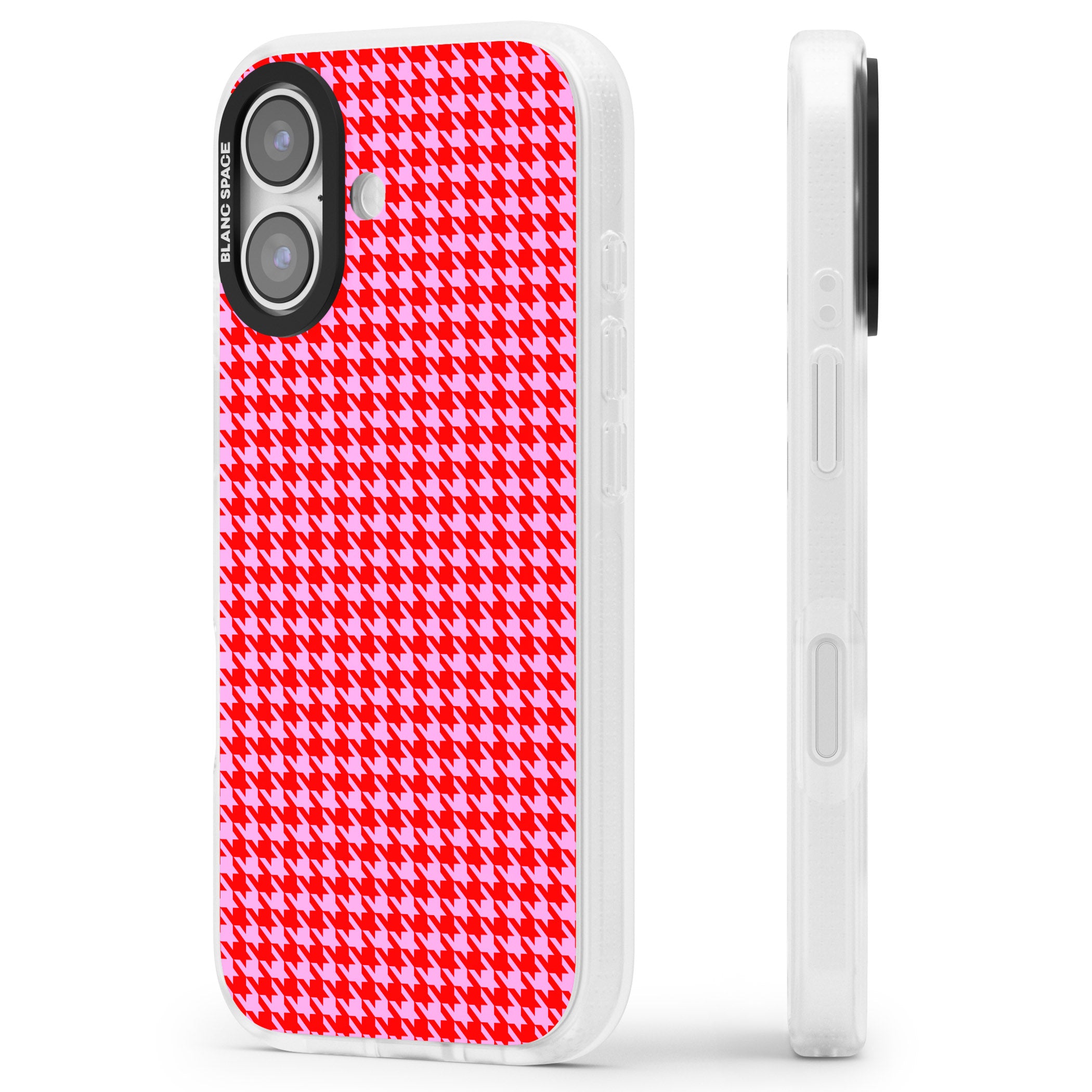 Neon Pink & Red Houndstooth iPhone 17 Impact Air Clear Phone Case Side Profile