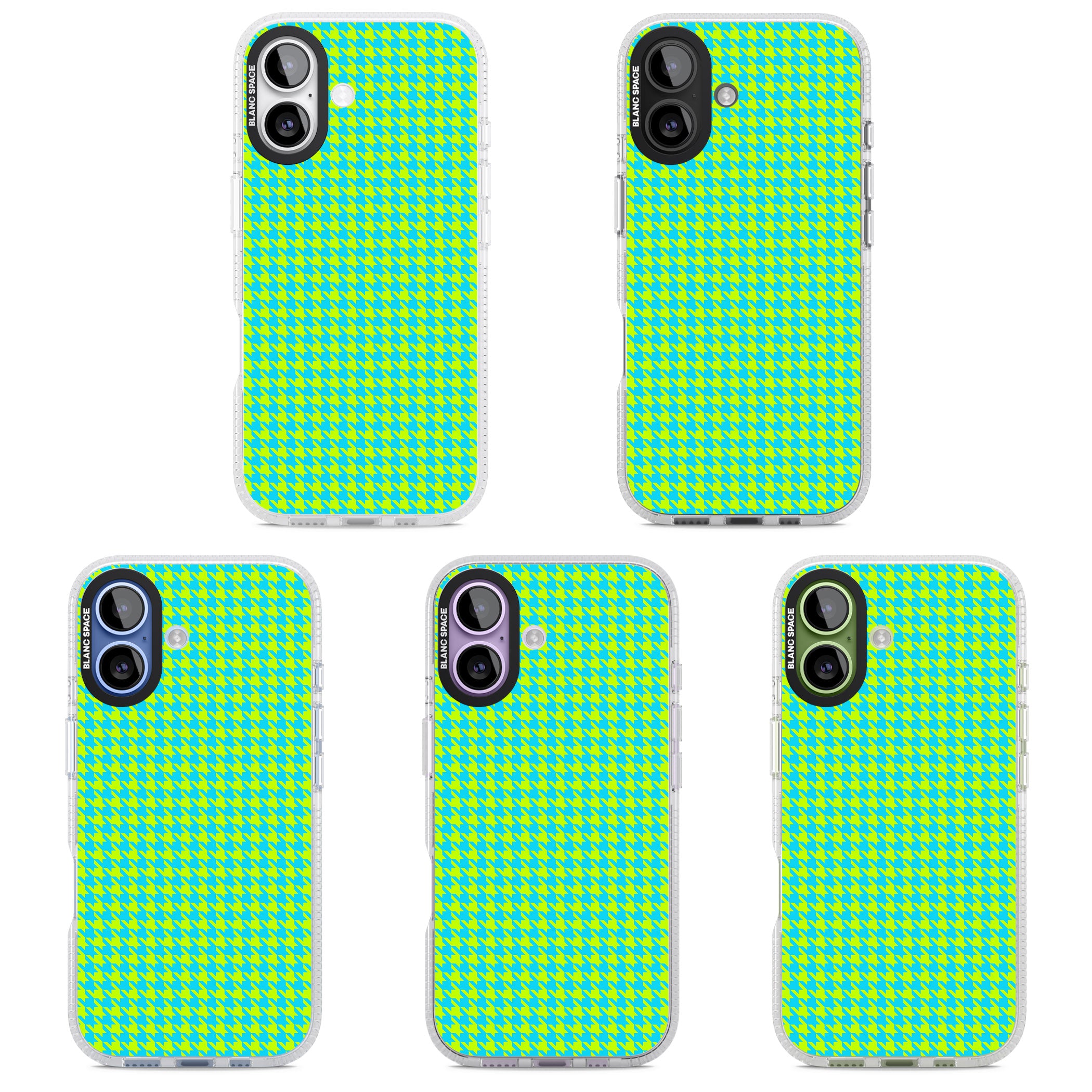Neon Lime & Turquoise Houndstooth iPhone 17 Impact Air Clear Phone Case APT Impact Protection