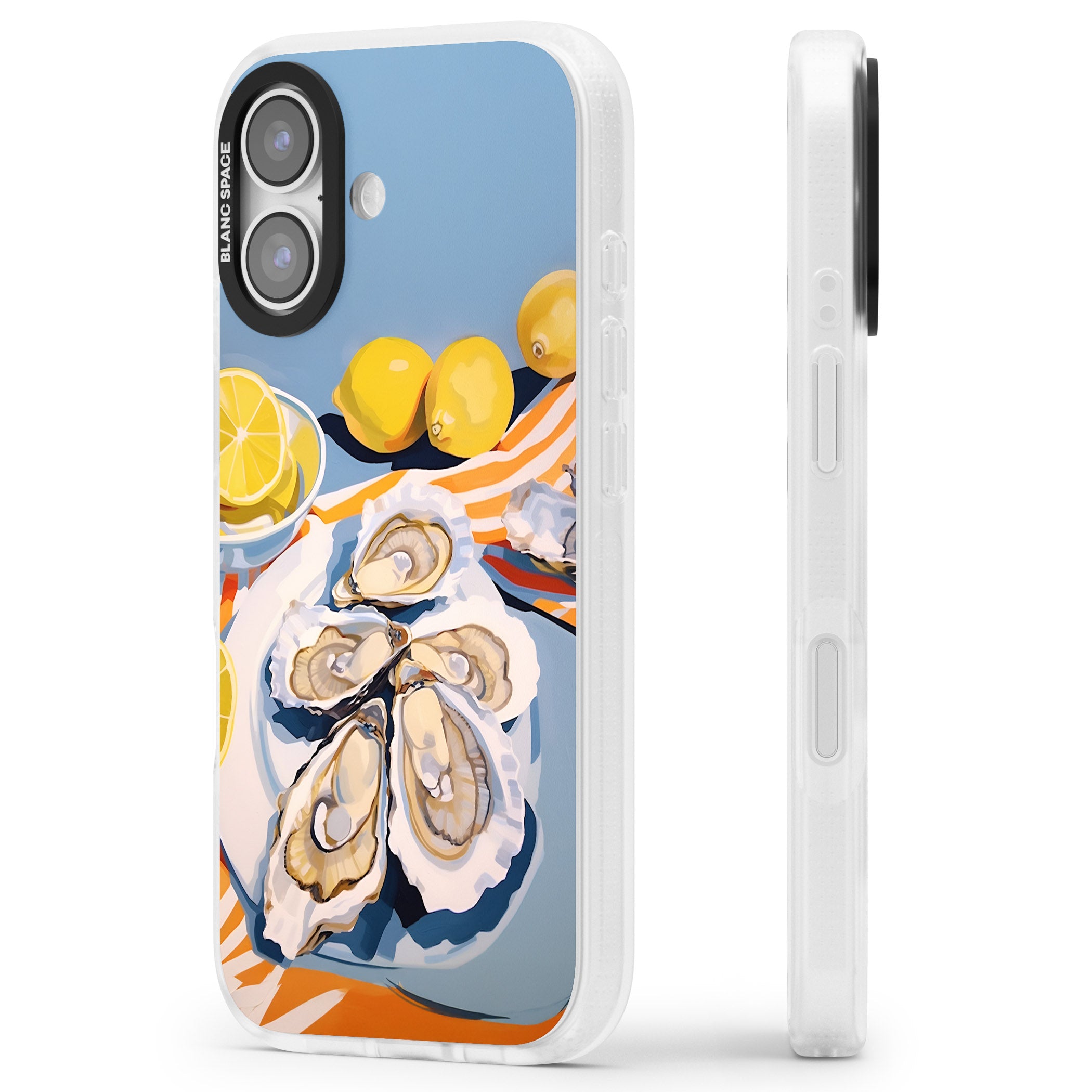 Fresh Oysters & Lemons iPhone 17 Impact Air Clear Phone Case Side Profile