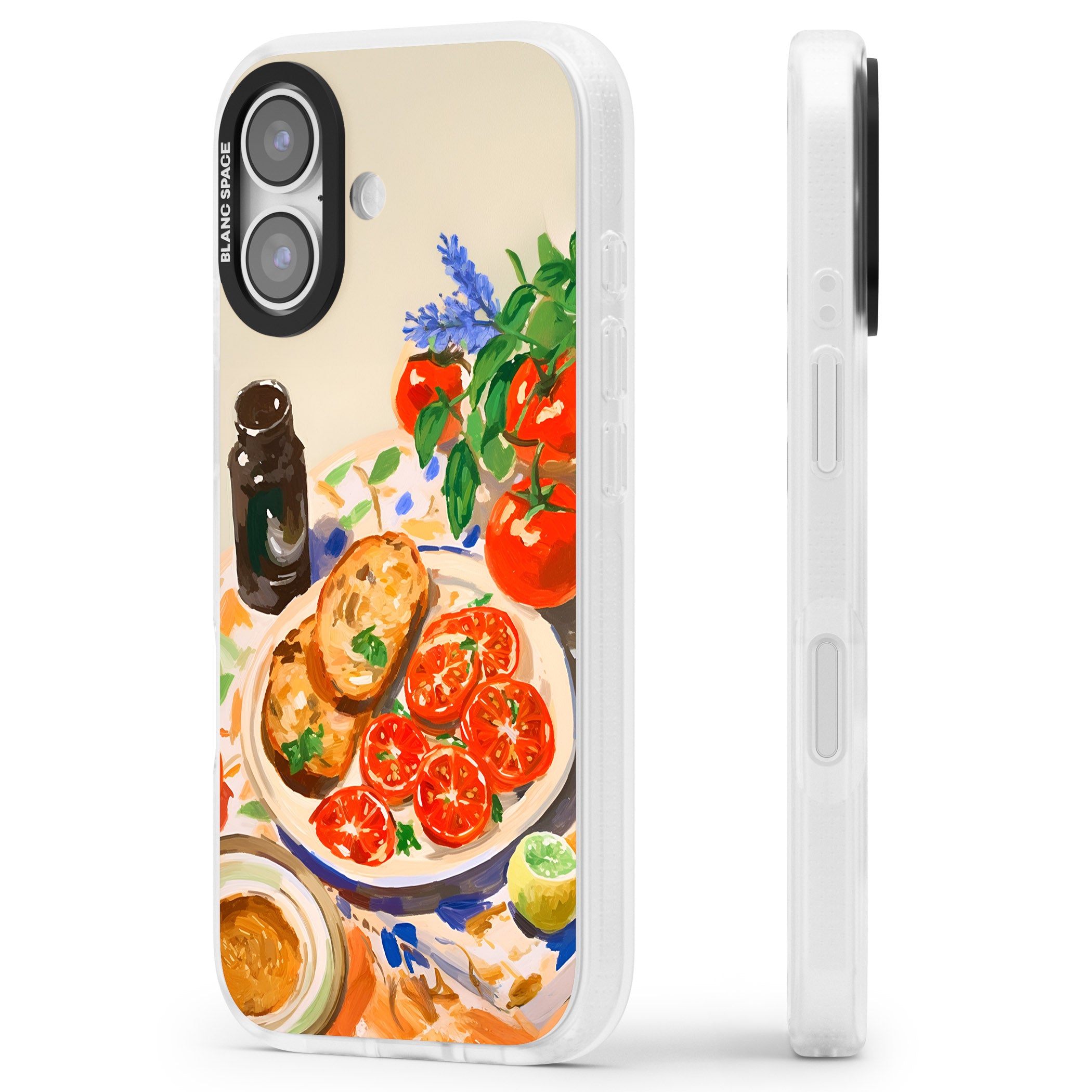 Bruschetta & Tomatoes iPhone 17 Impact Air Clear Phone Case Side Profile