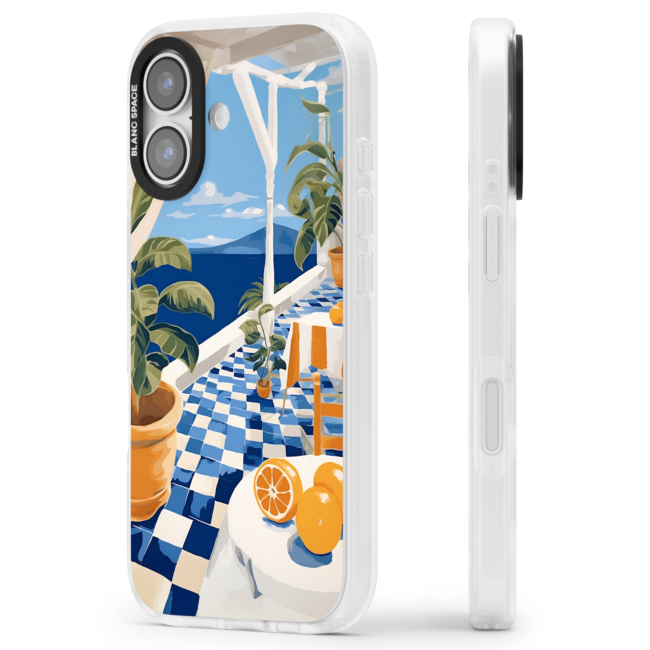 Greek Balcony iPhone 17 Impact Air Clear Phone Case Side Profile